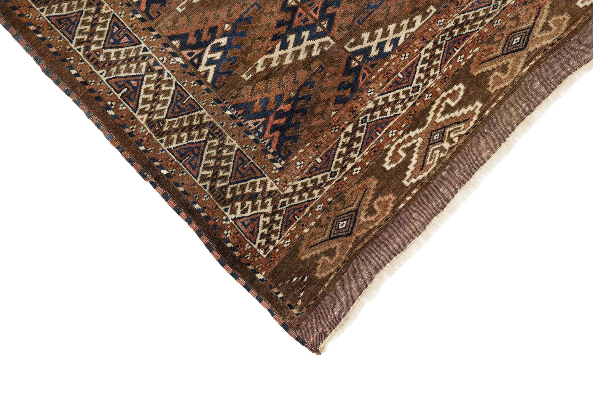 Antiker Yamut Teppich, handgeknüpft, 10x6.9 ft - Braun, Marine und Elfenbein (19. Jahrhundert) im Angebot