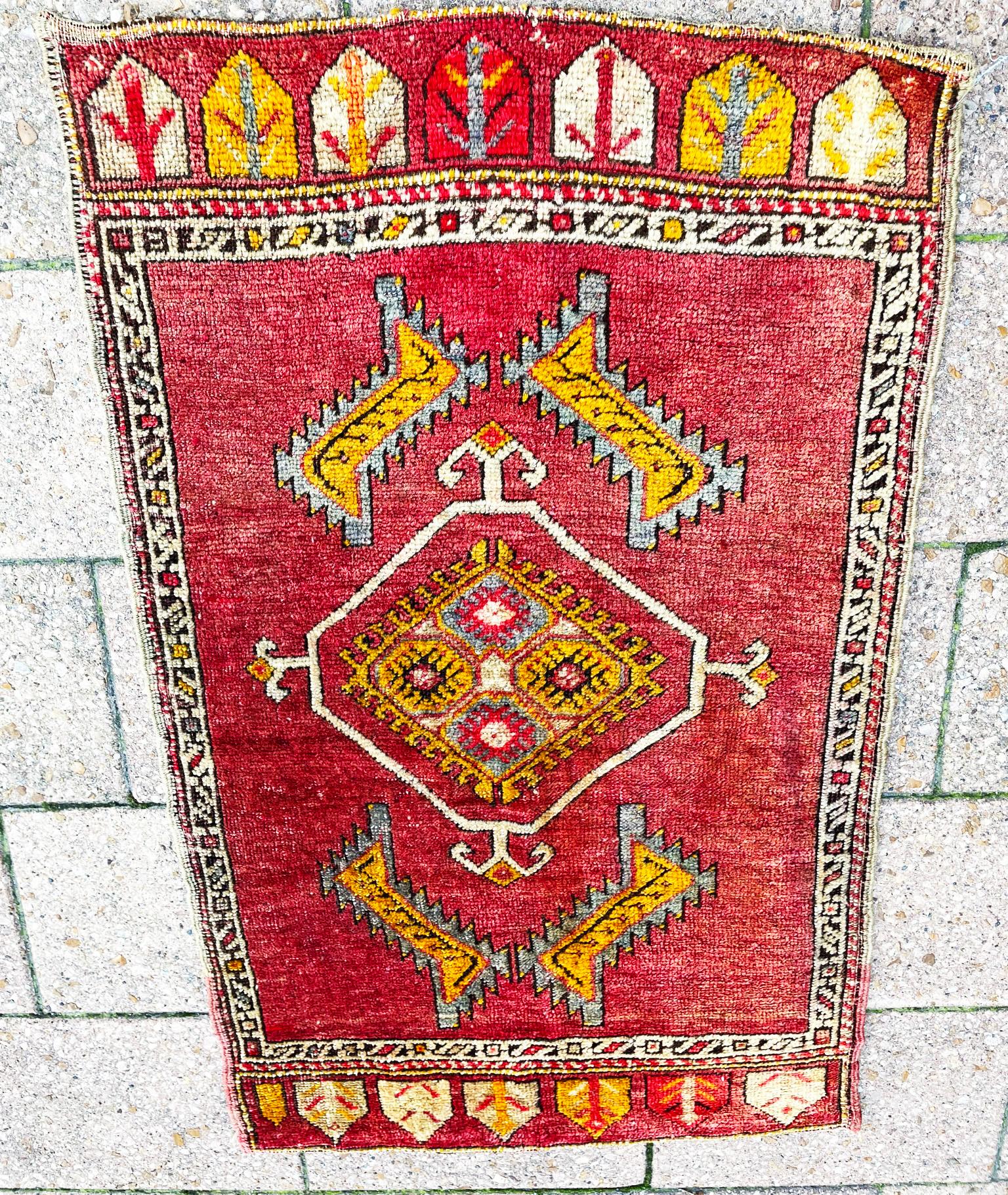 20th Century Antique Yastik Anatolian Rug, The Stars For Sale