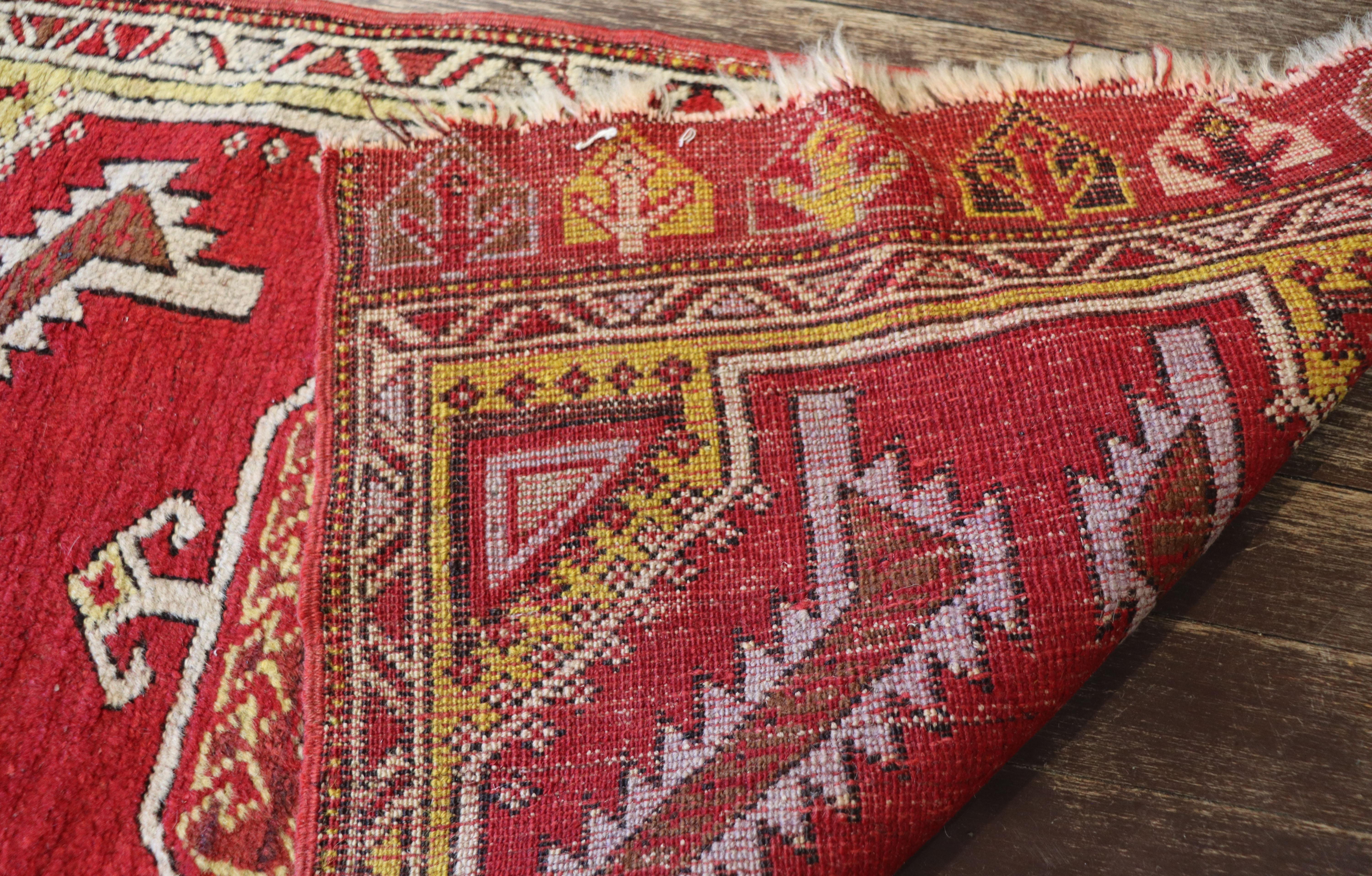 Wool Antique Yastik Turkish Anatolian Rug, Oushak For Sale