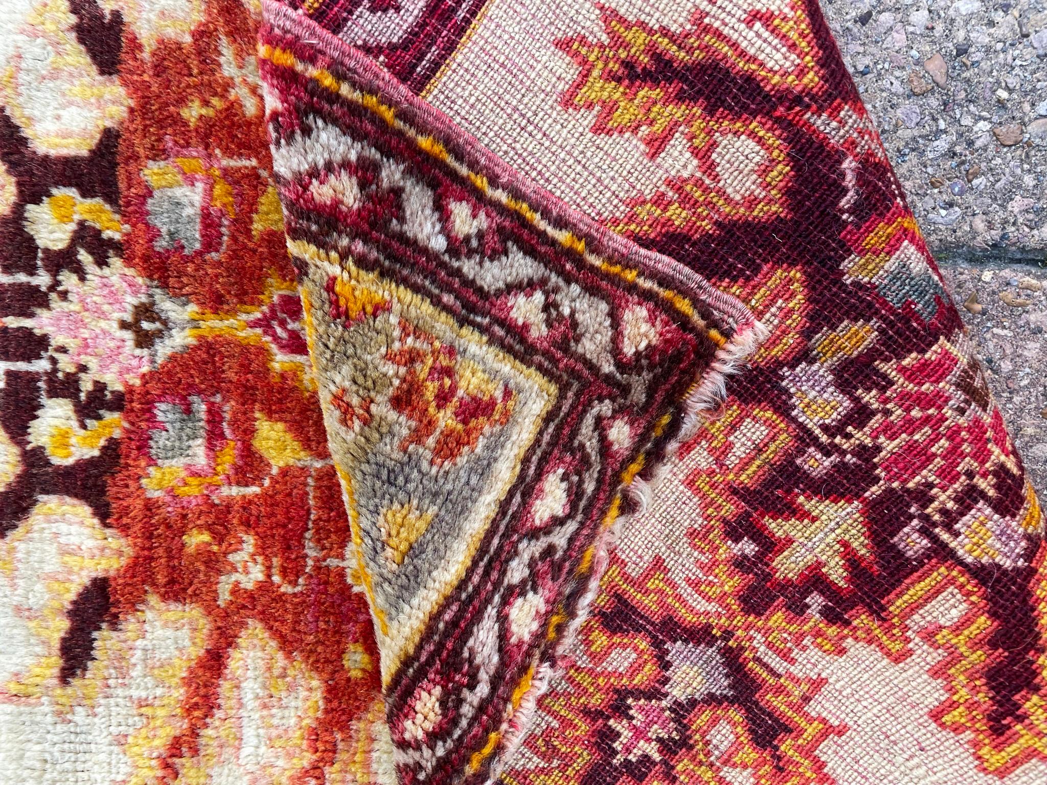 Oushak Antique Yastik Turkish Anatolian Rug, The Sun For Sale