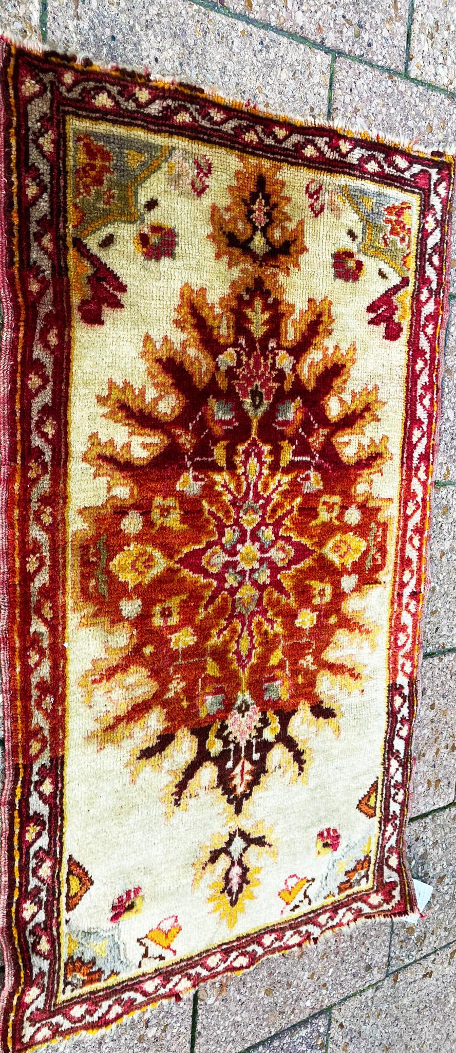 Wool Antique Yastik Turkish Anatolian Rug, The Sun   For Sale