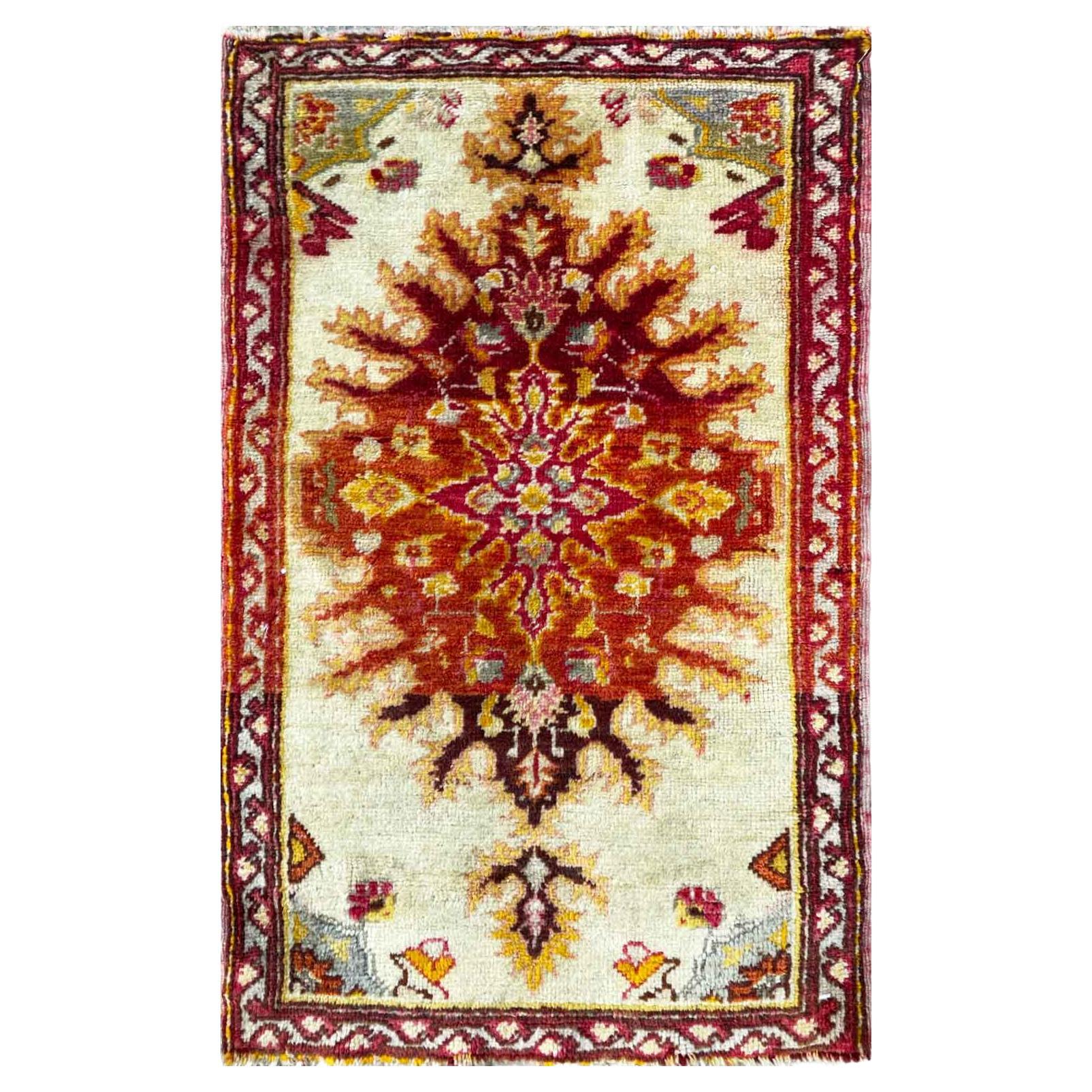 Antique Yastik Turkish Anatolian Rug, The Sun   For Sale