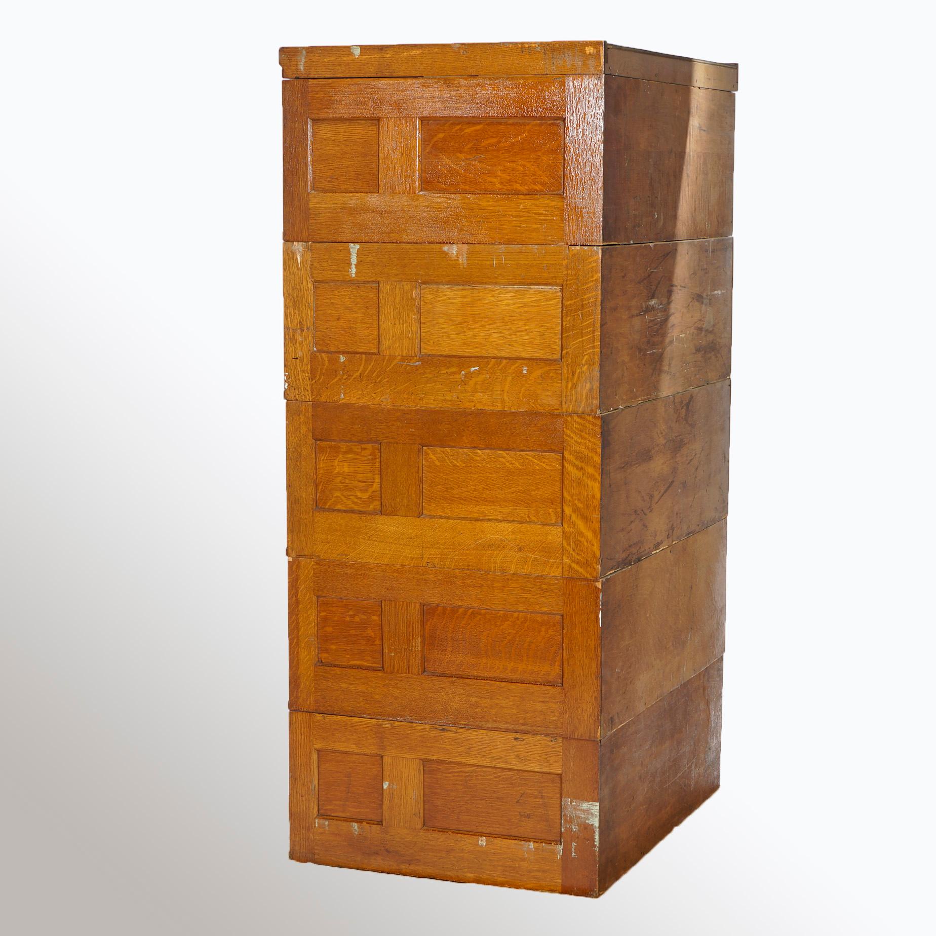 Antique Yawman Paneled Oak Ten-Drawer Filing Cabinet, circa 1900 In Good Condition In Big Flats, NY