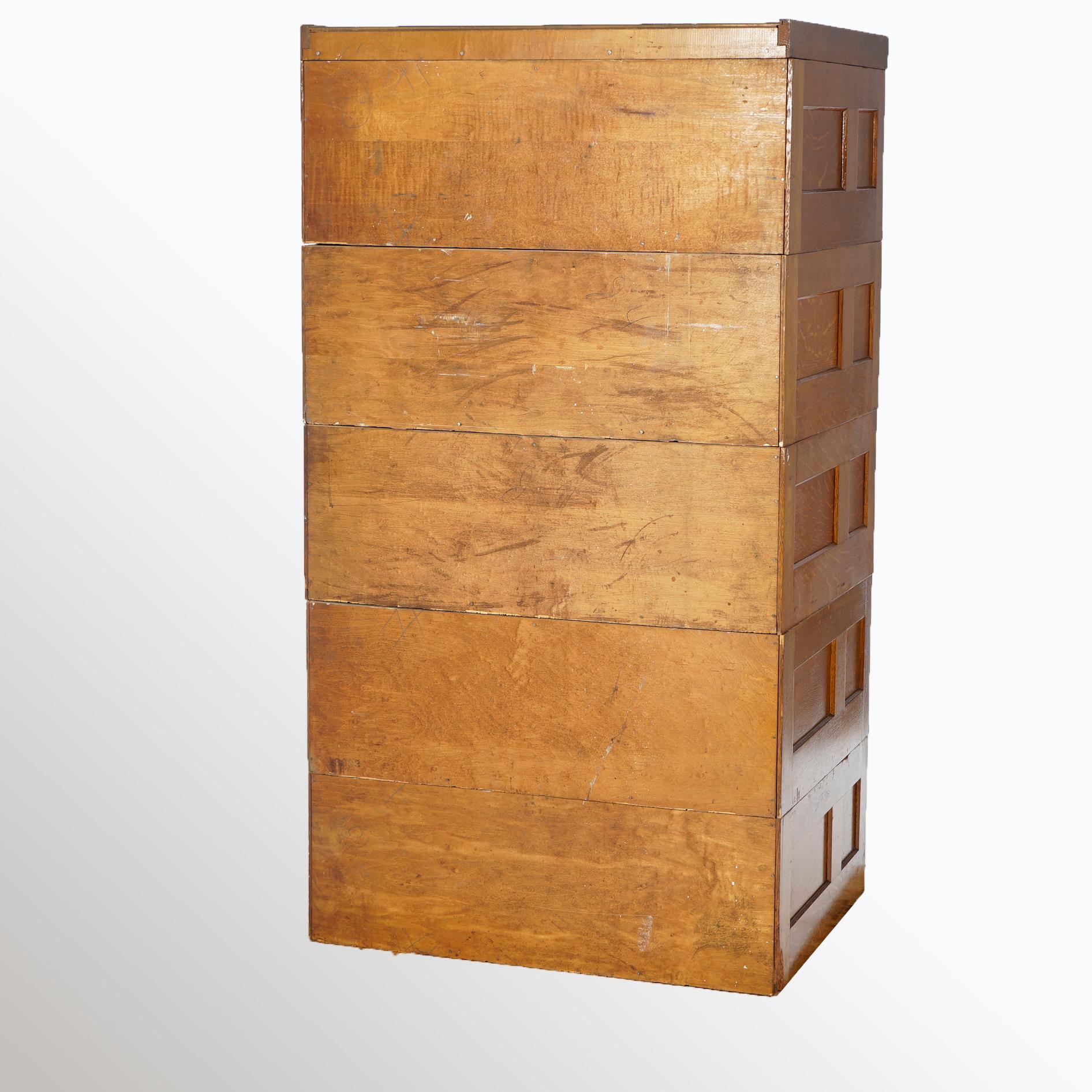 20th Century Antique Yawman Paneled Oak Ten-Drawer Filing Cabinet, circa 1900