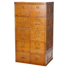 Antique Yawman Paneled Oak Ten-Drawer Filing Cabinet, circa 1900