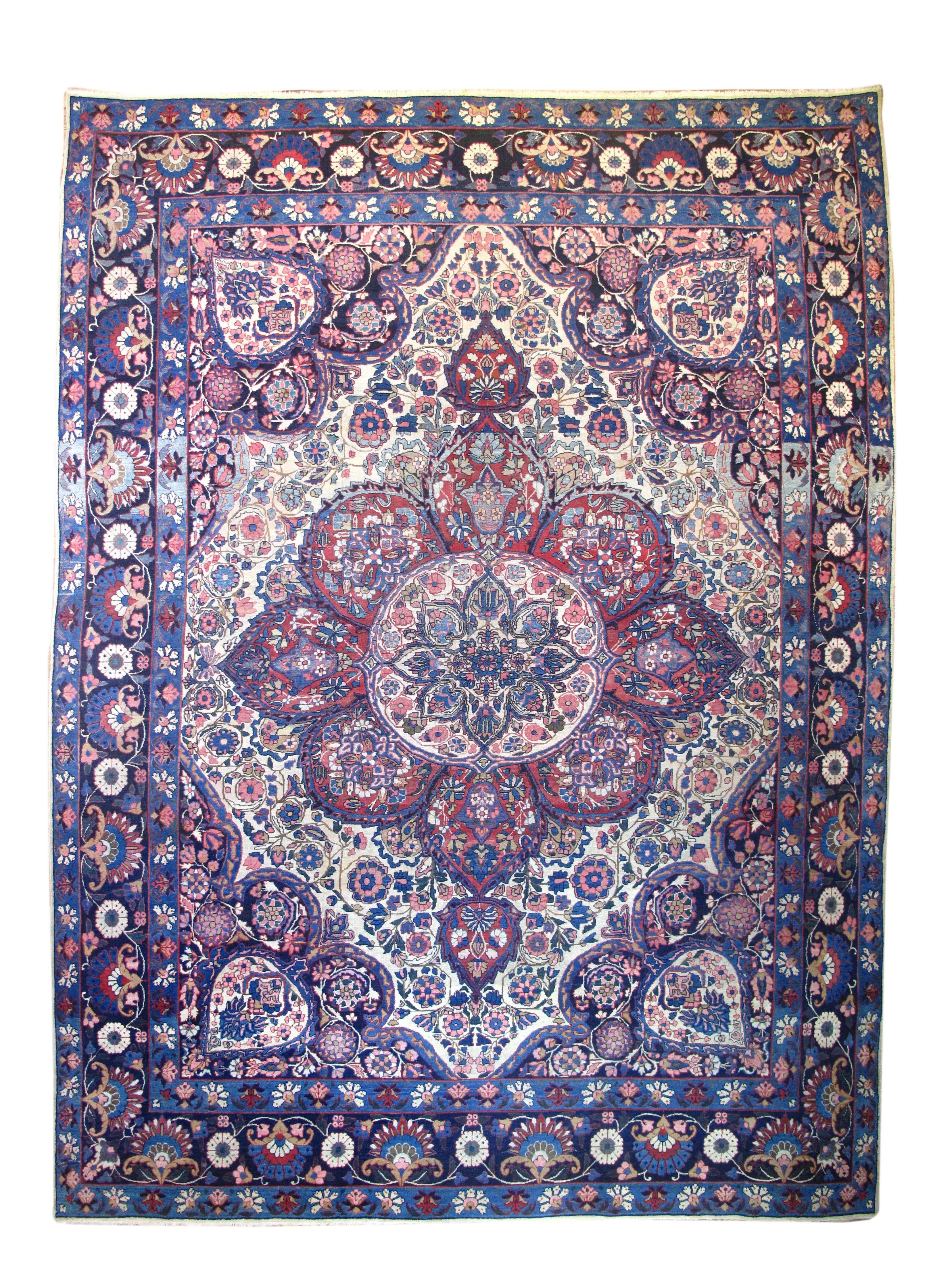 Perse Tapis Yazd ancien 9'6'' x 12'10'' en vente