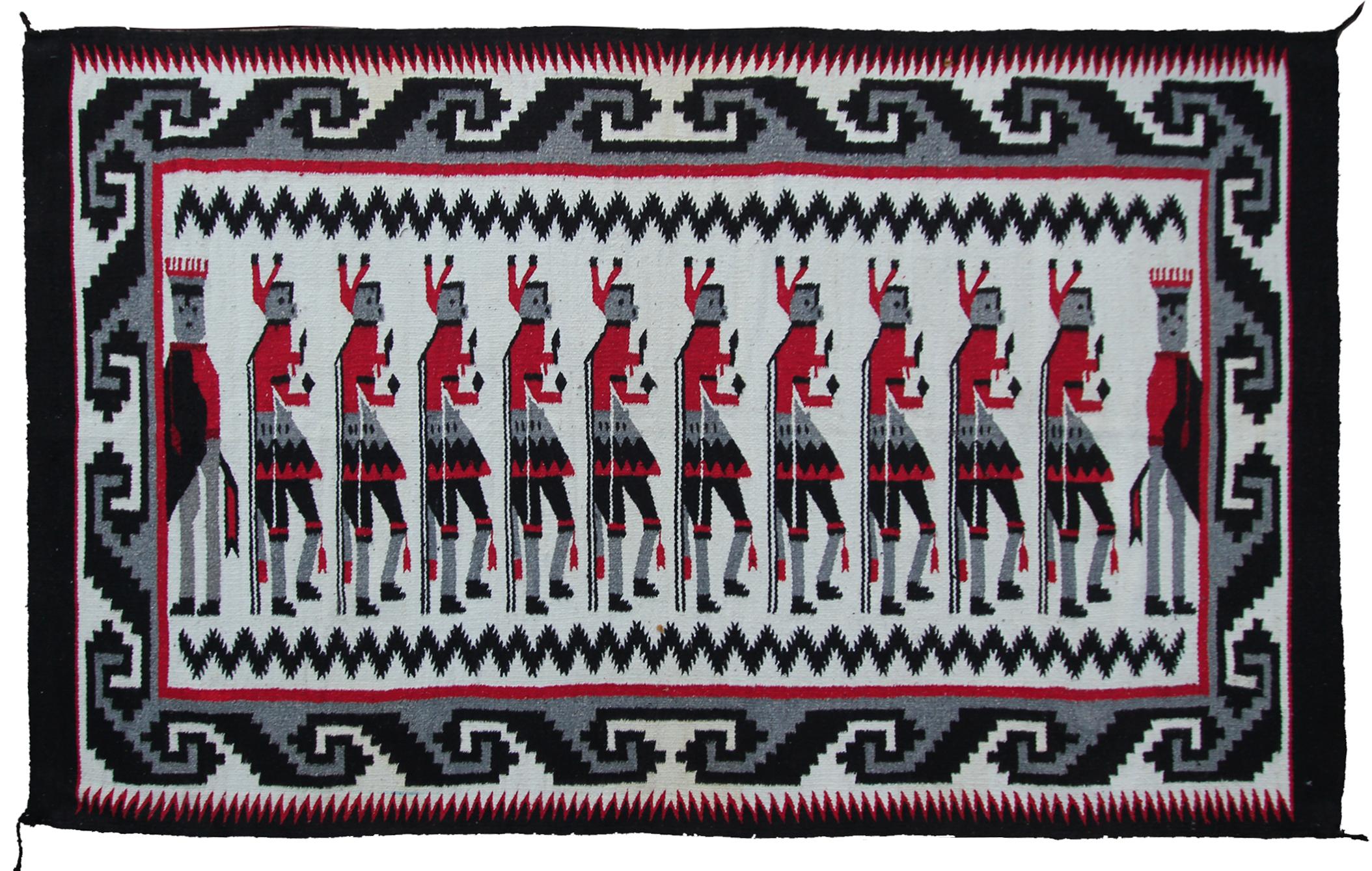 Paire de tapis vintage Yei Navajo non identique Tapisserie humaine tissée à la main en laine en vente 5