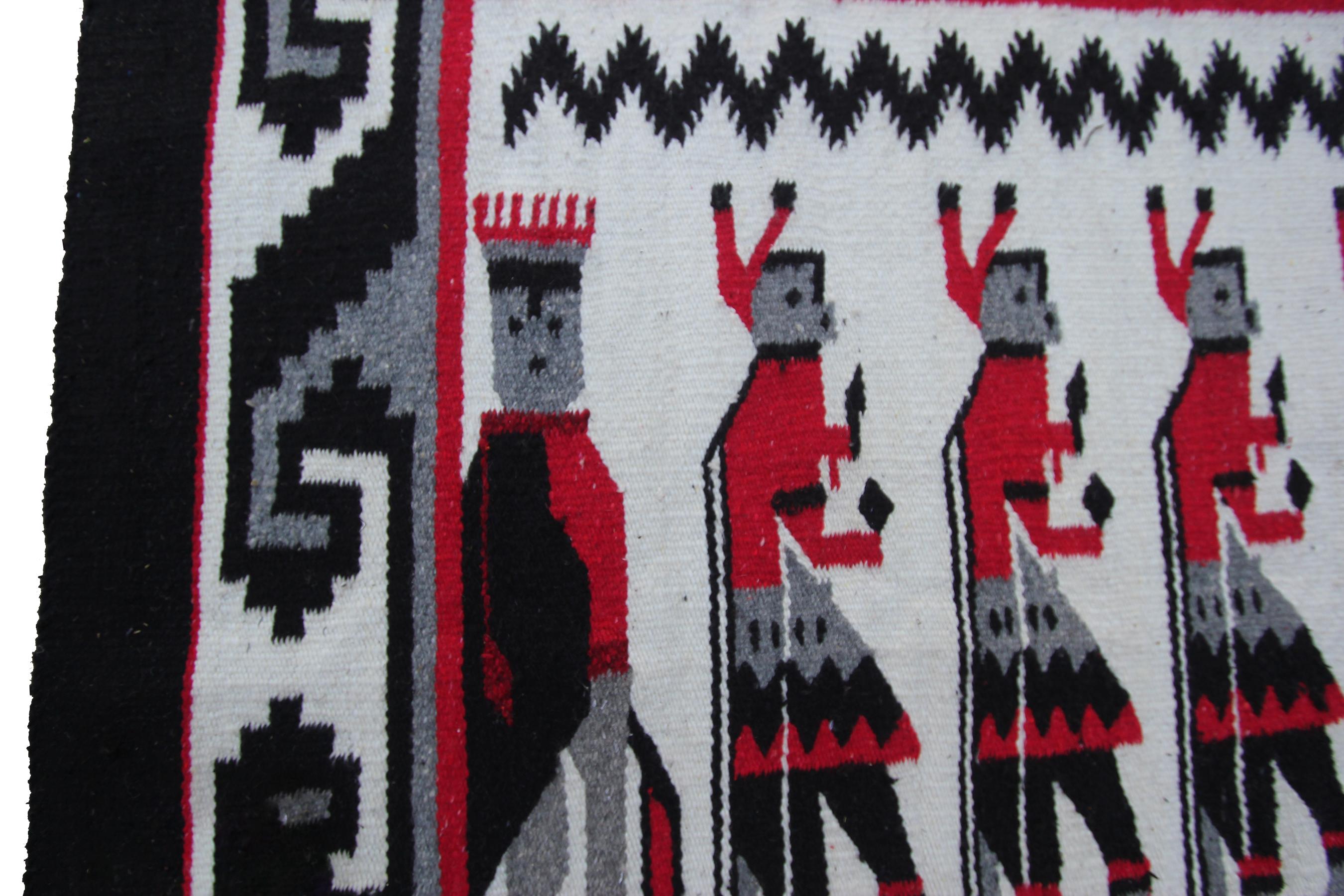 Vintage Yei Navajo Non Identical Pair Rug Human Hand woven Wool Tapestry For Sale 7