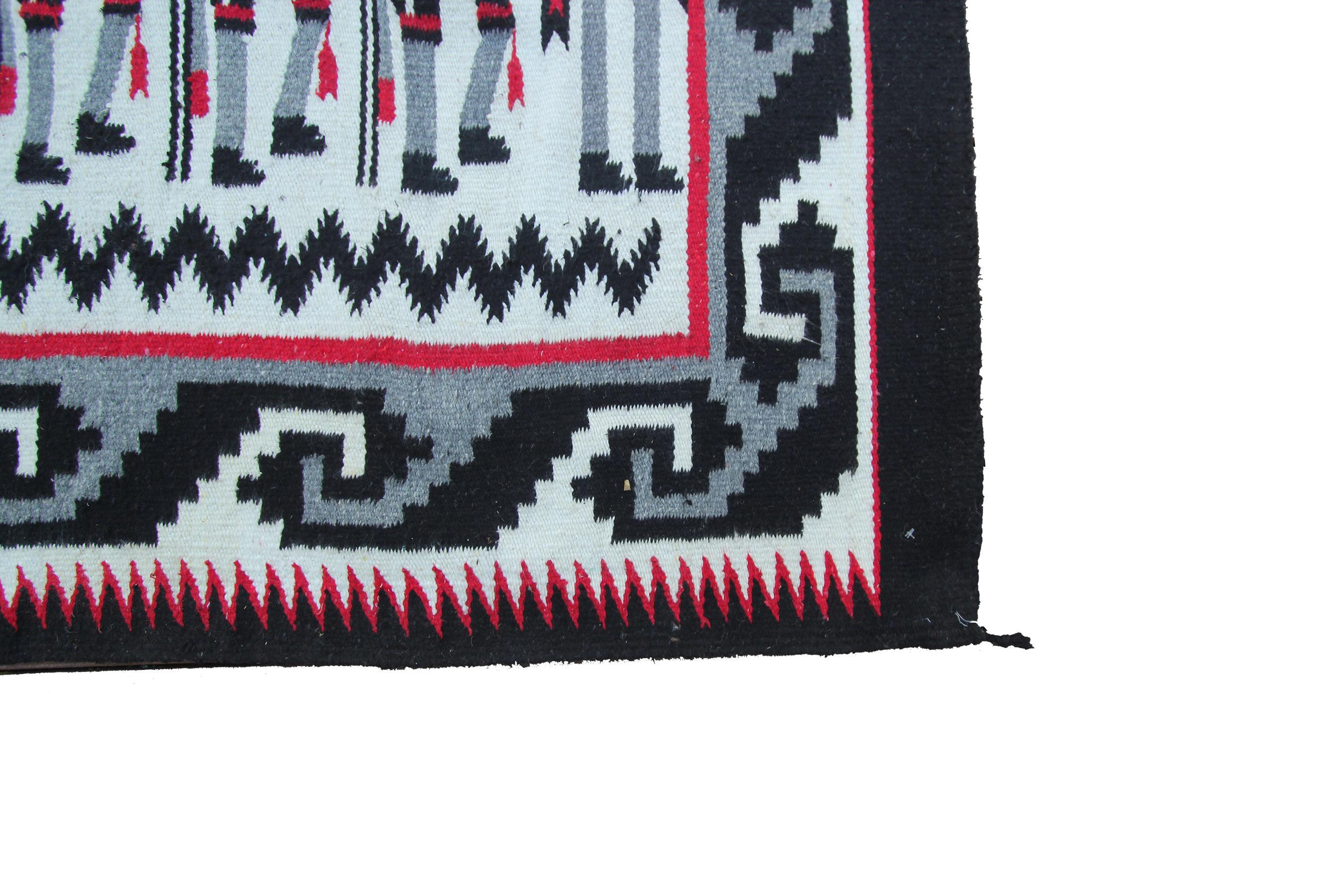 Vintage Yei Navajo Non Identical Pair Rug Human Hand woven Wool Tapestry For Sale 8