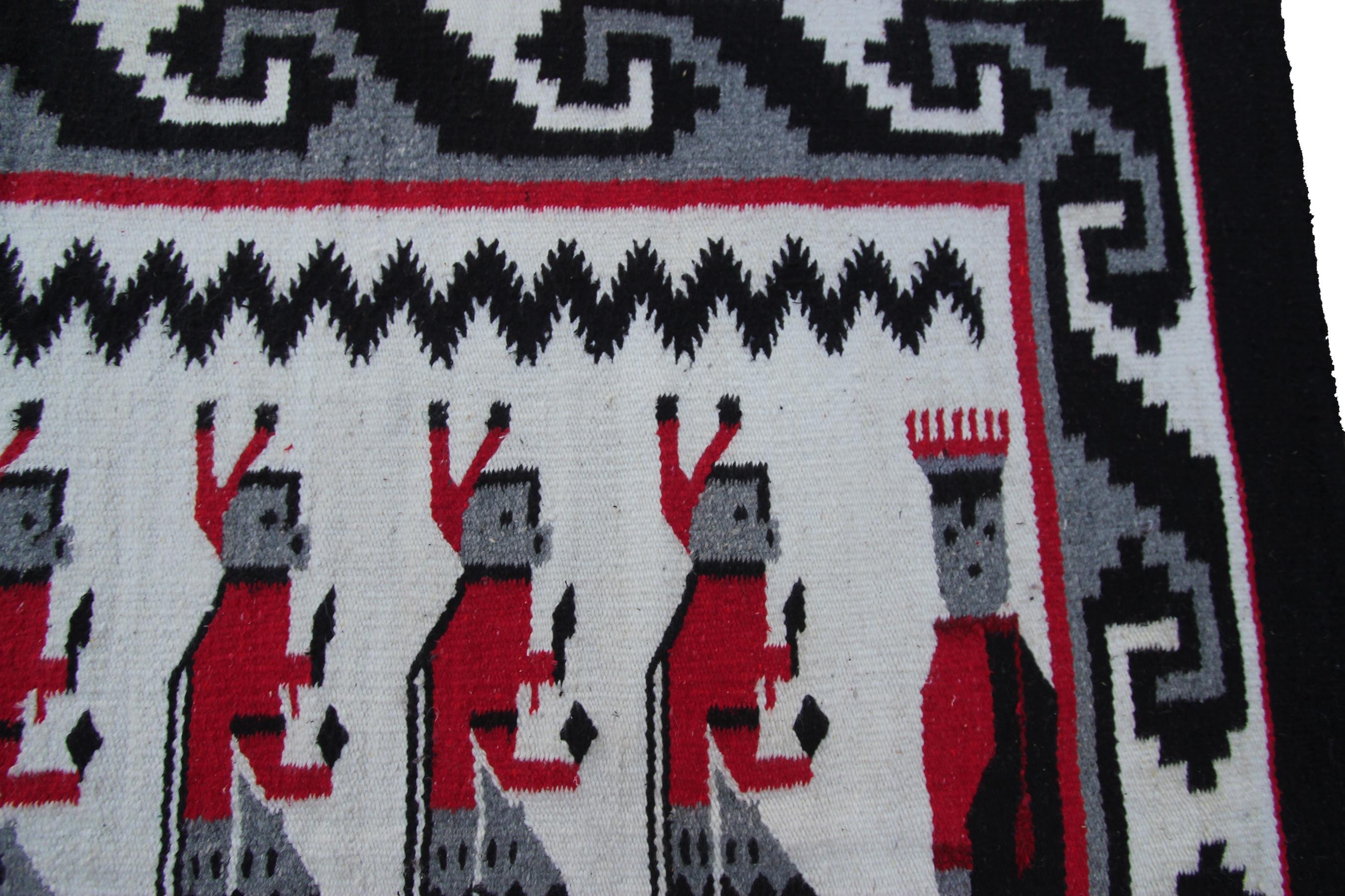 Vintage Yei Navajo Non Identical Pair Rug Human Hand woven Wool Tapestry For Sale 9
