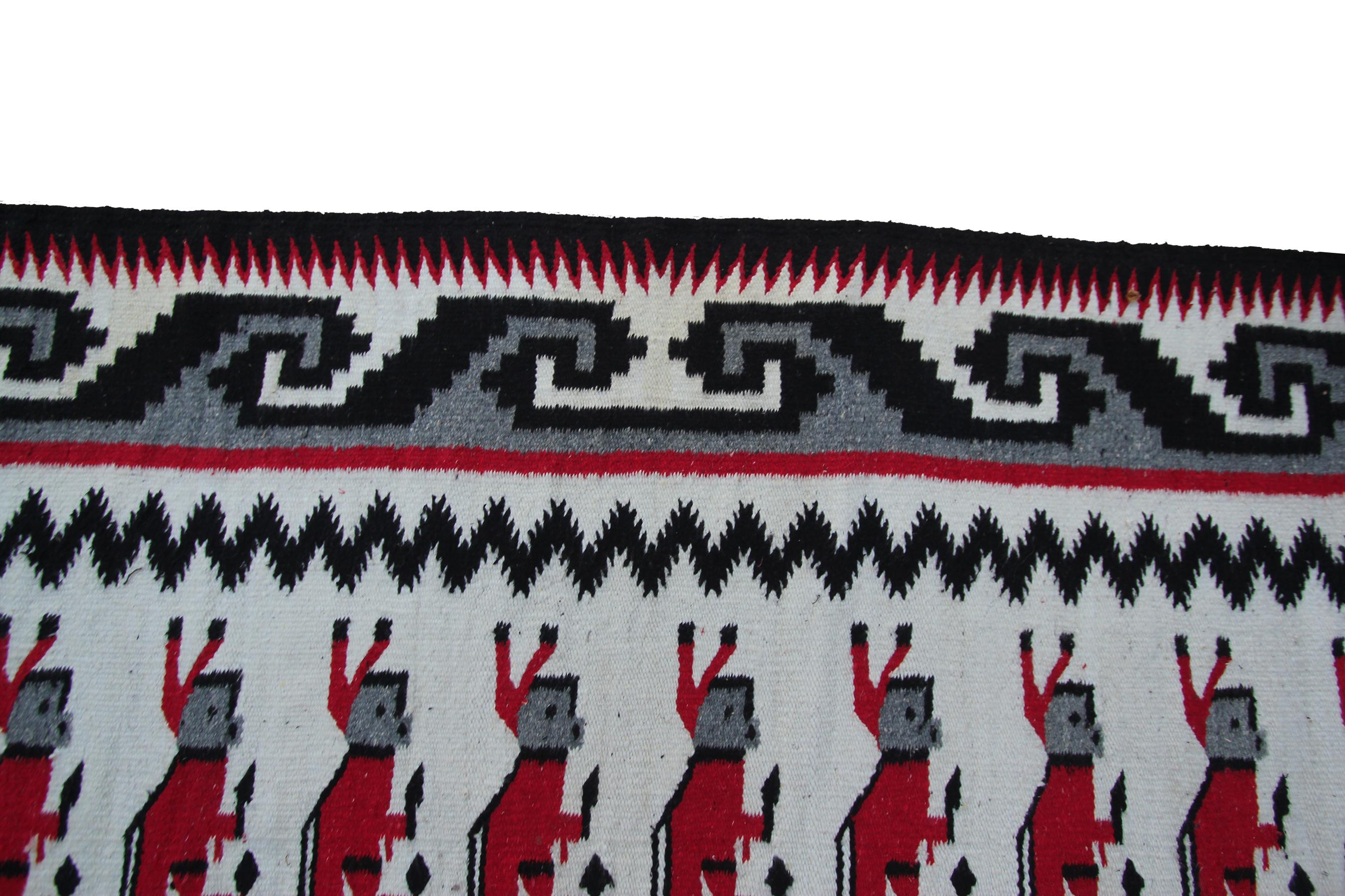 Vintage Yei Navajo Non Identical Pair Rug Human Hand woven Wool Tapestry For Sale 10