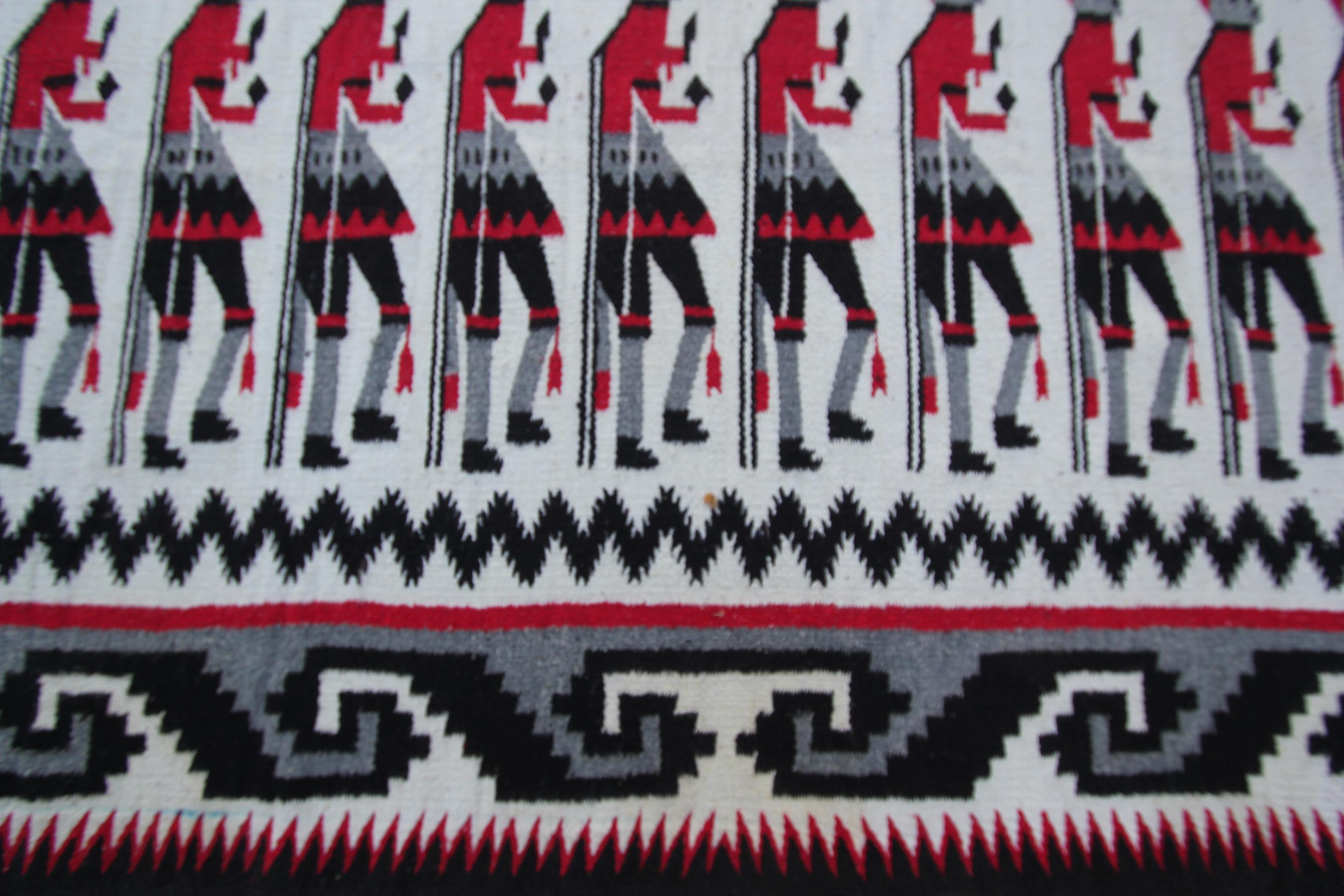 Vintage Yei Navajo Non Identical Pair Rug Human Hand woven Wool Tapestry For Sale 11
