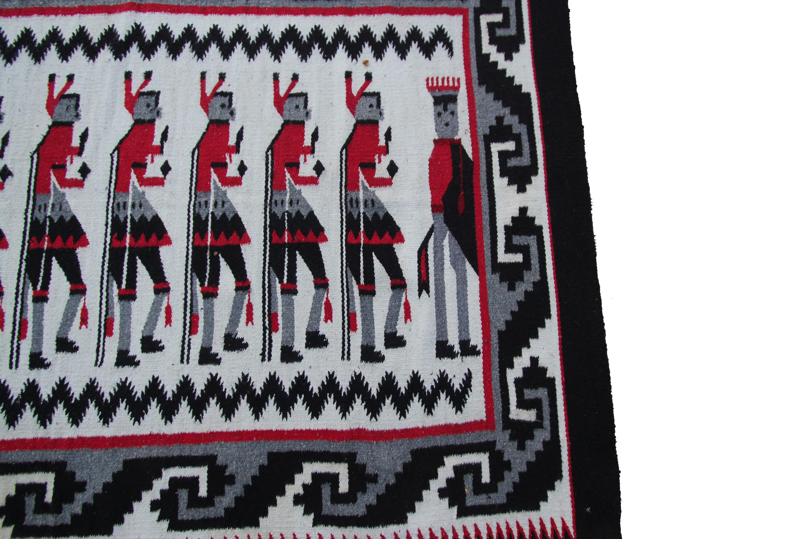 Vintage Yei Navajo Non Identical Pair Rug Human Hand woven Wool Tapestry For Sale 12