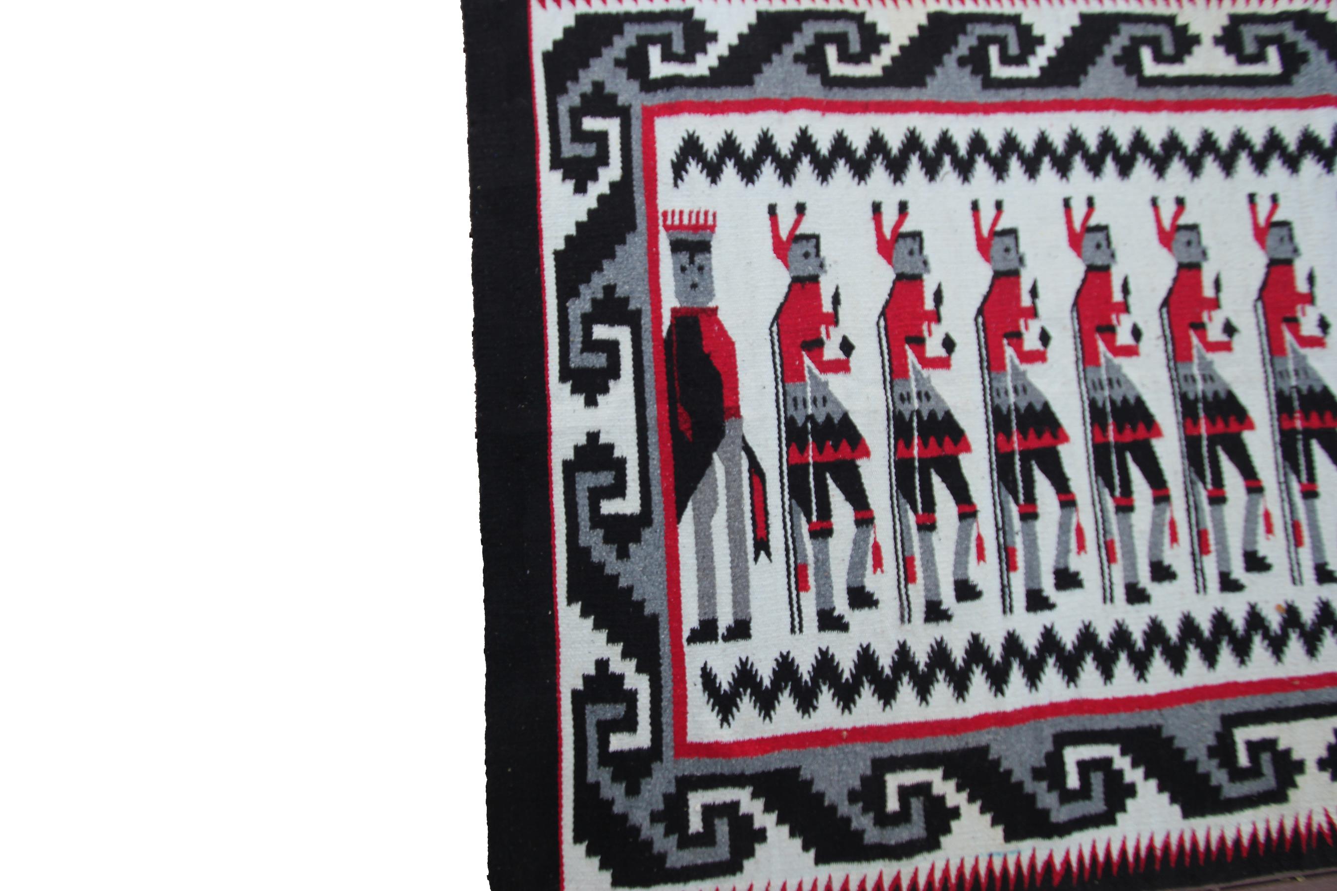 Vintage Yei Navajo Non Identical Pair Rug Human Hand woven Wool Tapestry For Sale 13