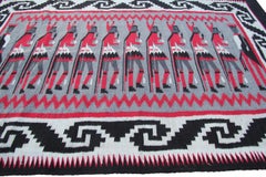 Vintage Mexican Non Identical Pair Rug Human Hand woven Wool Tapestry