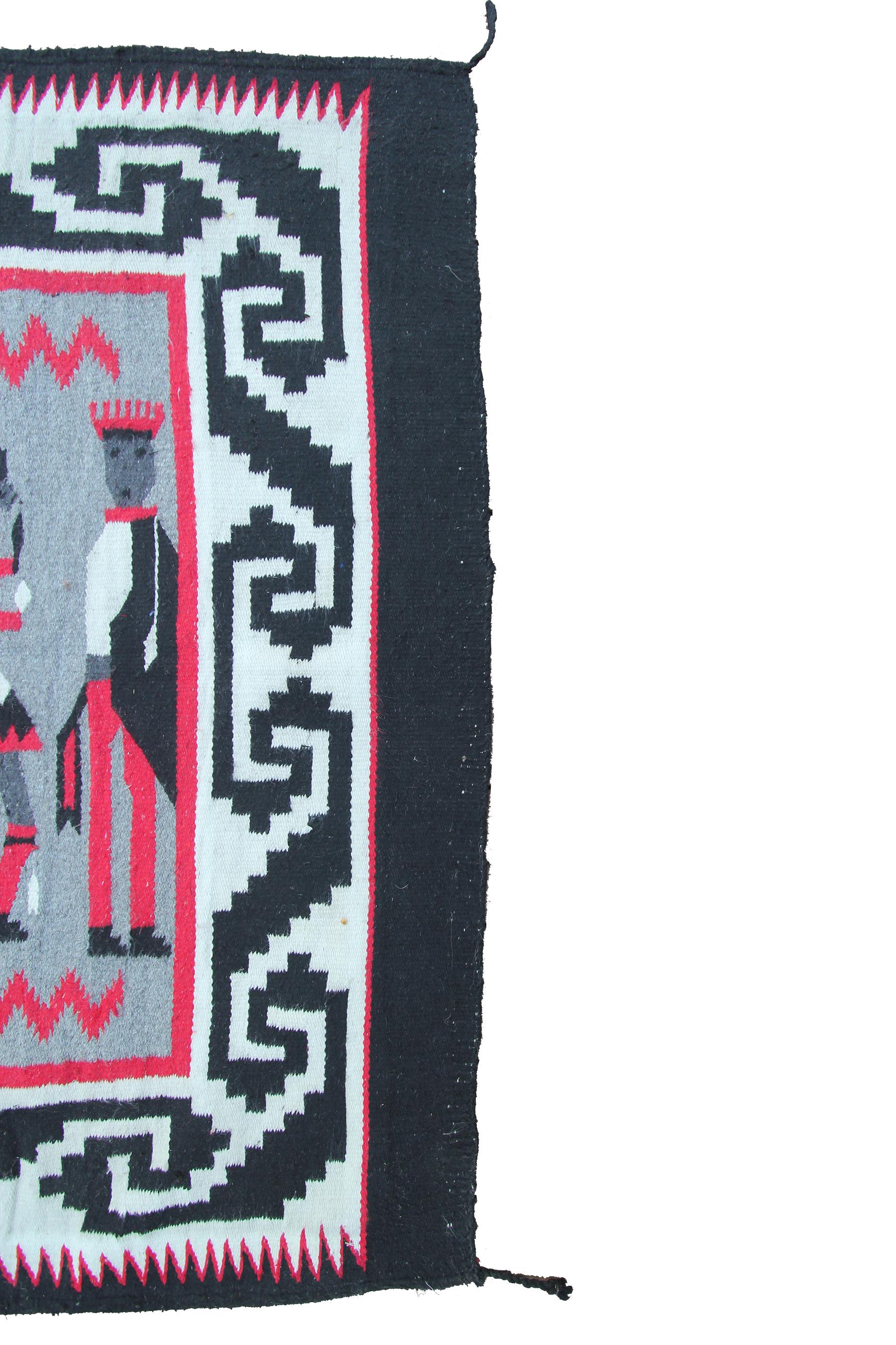 Paire de tapis vintage Yei Navajo non identique Tapisserie humaine tissée à la main en laine Bon état - En vente à New York, NY