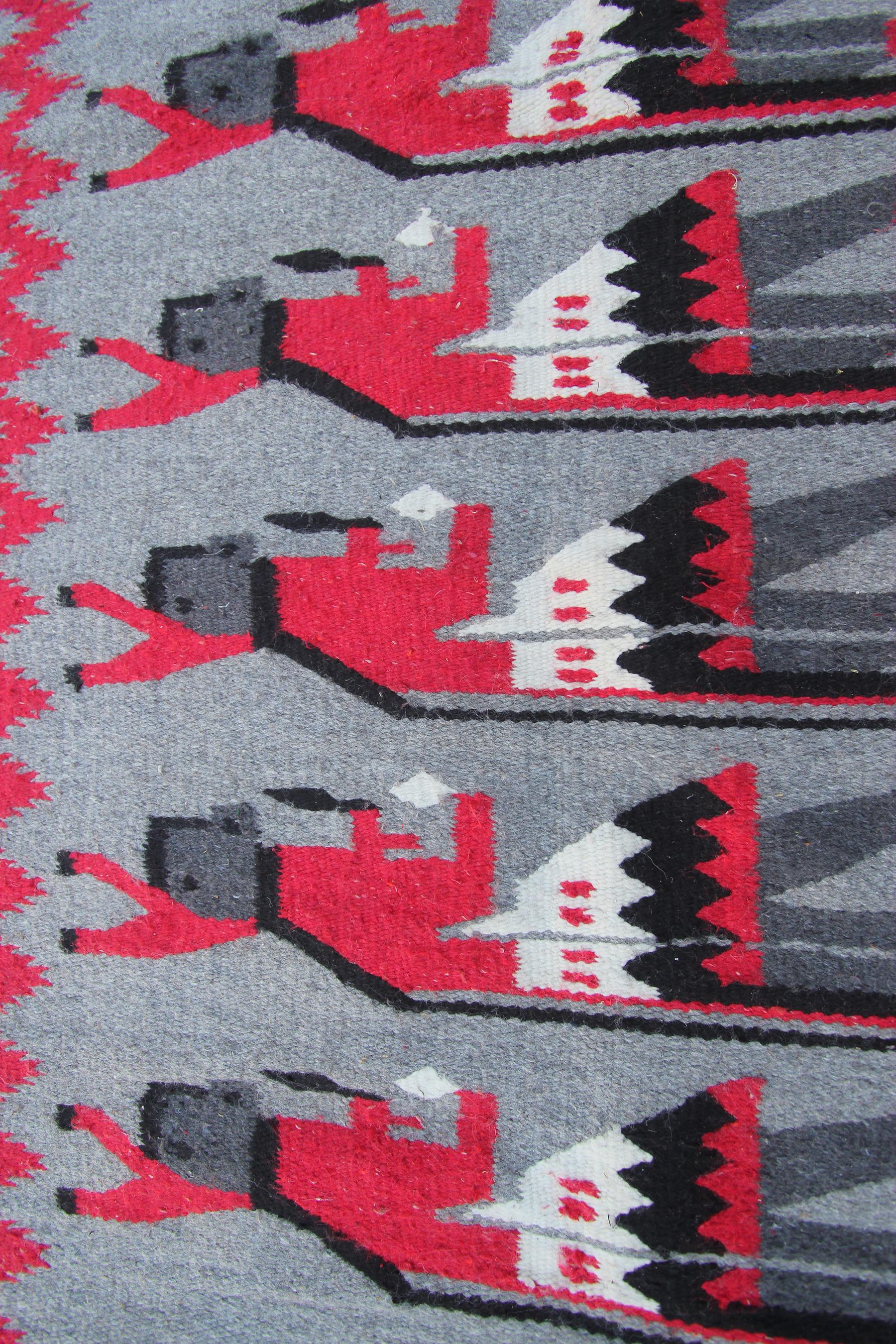 Mid-20th Century Vintage Yei Navajo Non Identical Pair Rug Human Hand woven Wool Tapestry For Sale