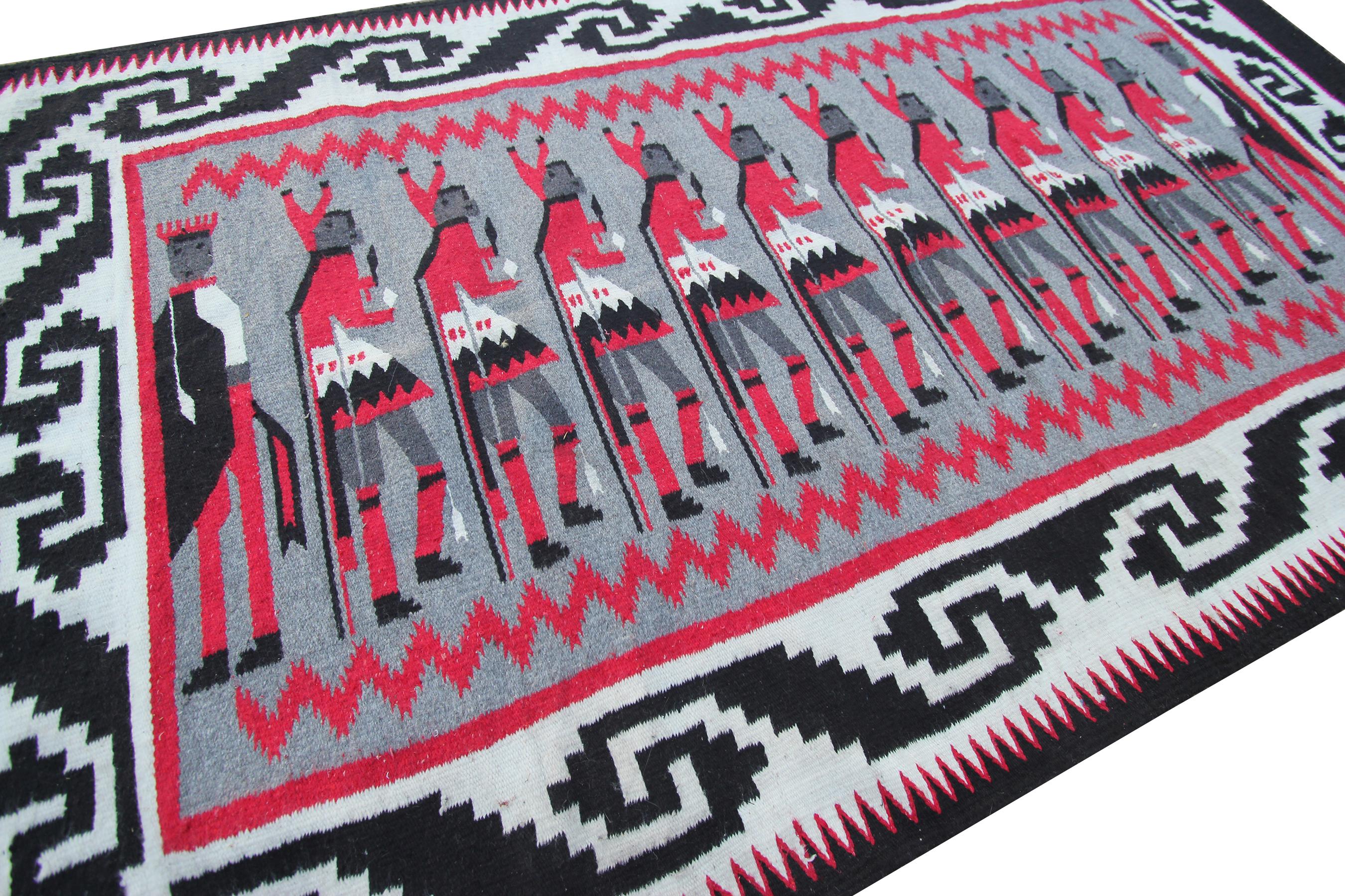 Vintage Yei Navajo Non Identical Pair Rug Human Hand woven Wool Tapestry For Sale 1