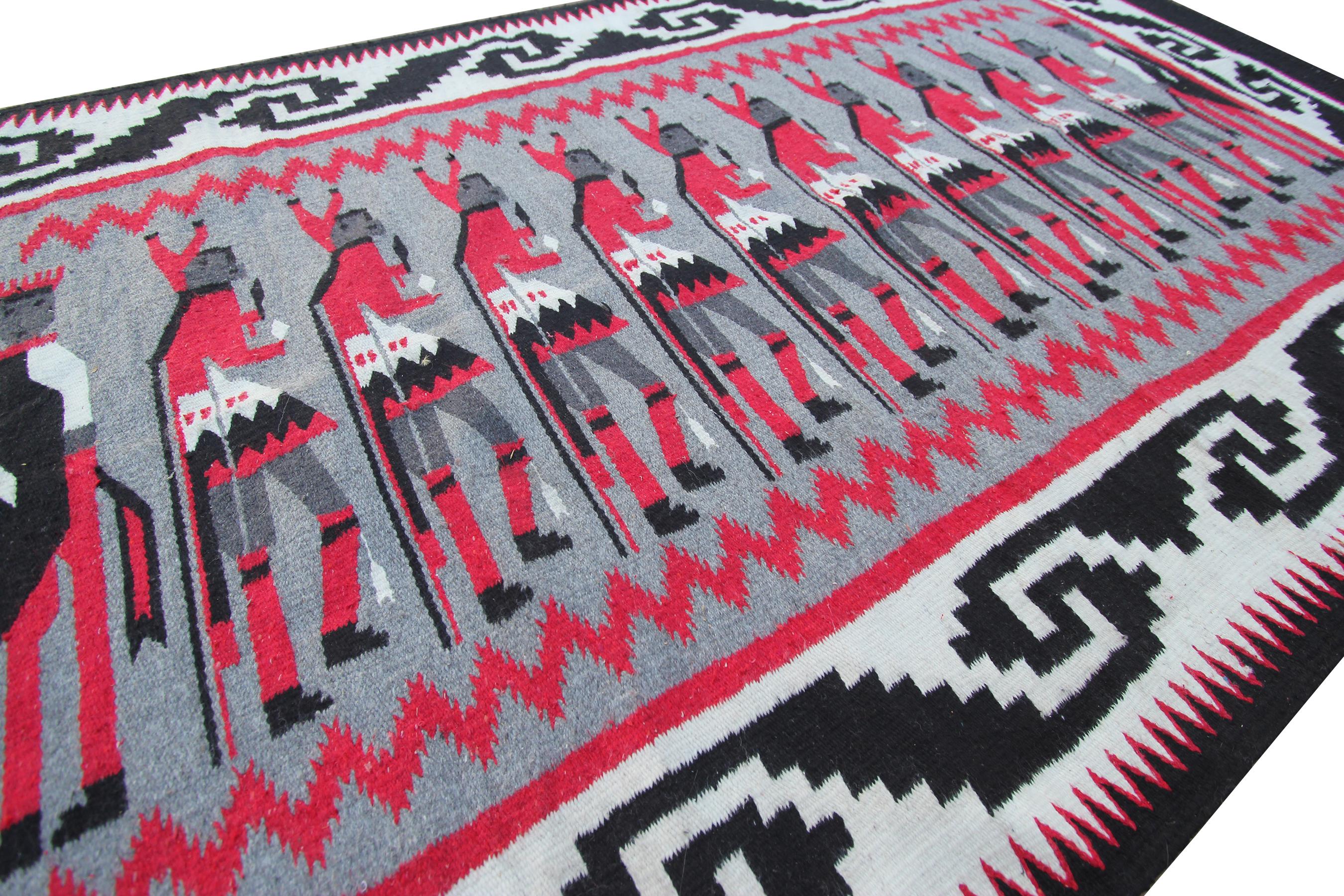 Vintage Yei Navajo Non Identical Pair Rug Human Hand woven Wool Tapestry For Sale 2