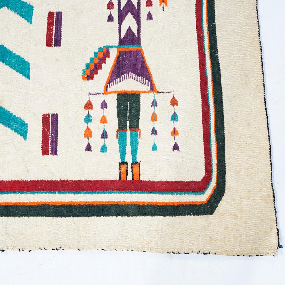 Wool Antique Yei Navajo Rug Circa 1910