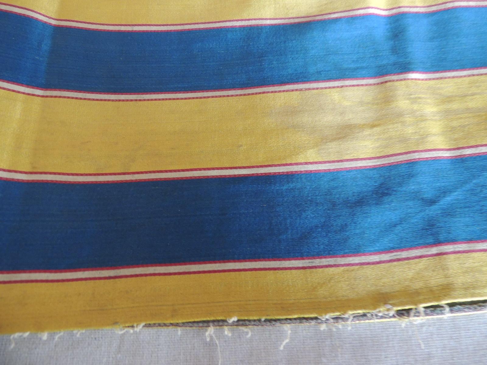 French Antique Yellow and Blue Empire Stripes Textile Panel