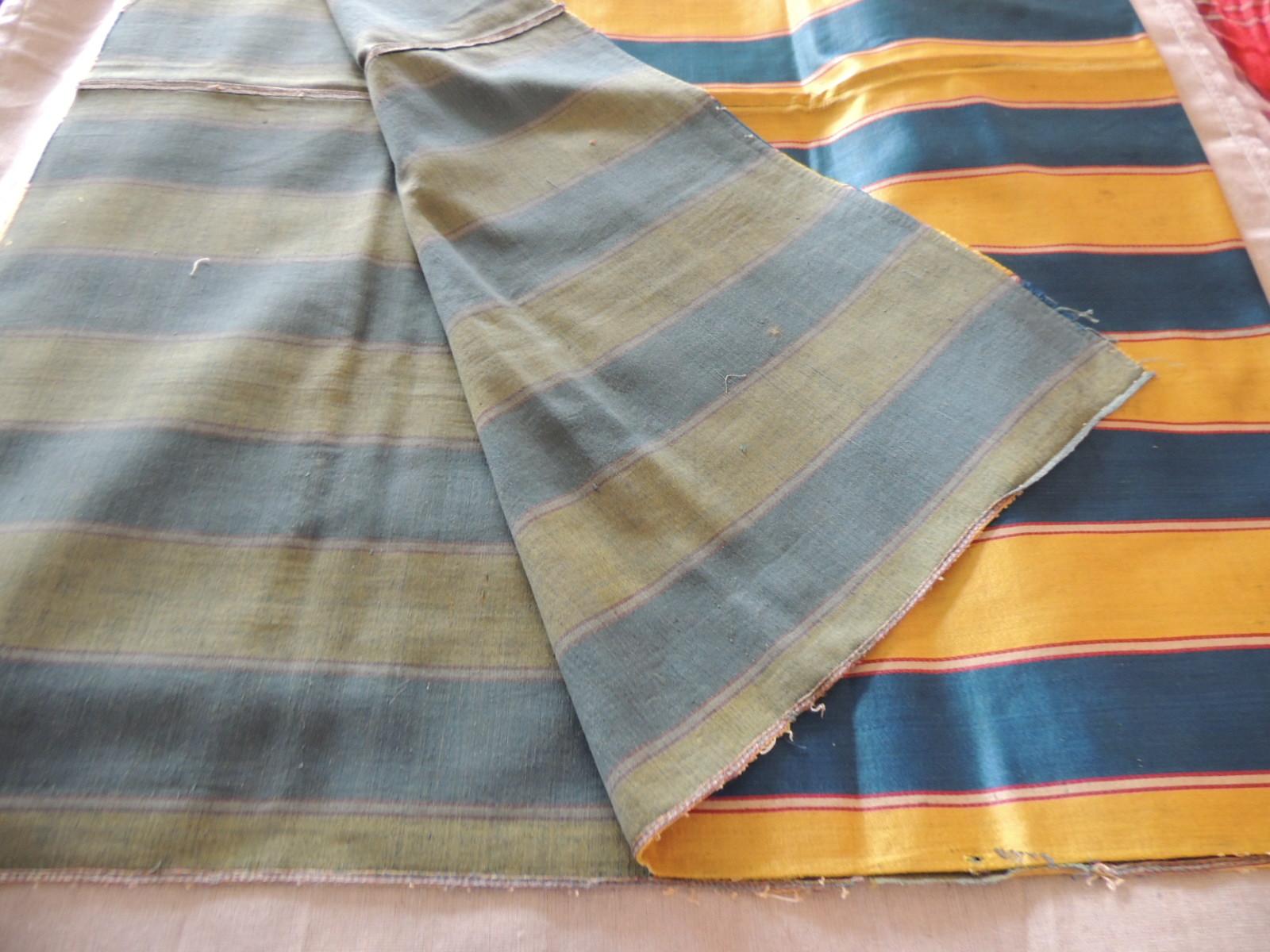 Antique Yellow and Blue Empire Stripes Textile Panel In Good Condition In Oakland Park, FL