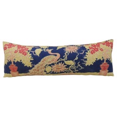 Antique Yellow and Blue Indian Peacock Long Bolster Decorative Pillow