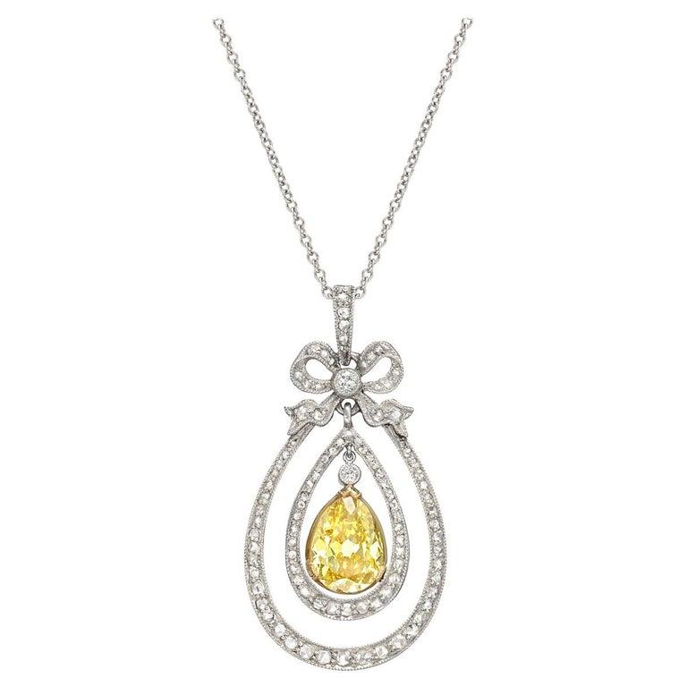 Antique Yellow and White Diamond Pendant In Excellent Condition In Greenwich, CT