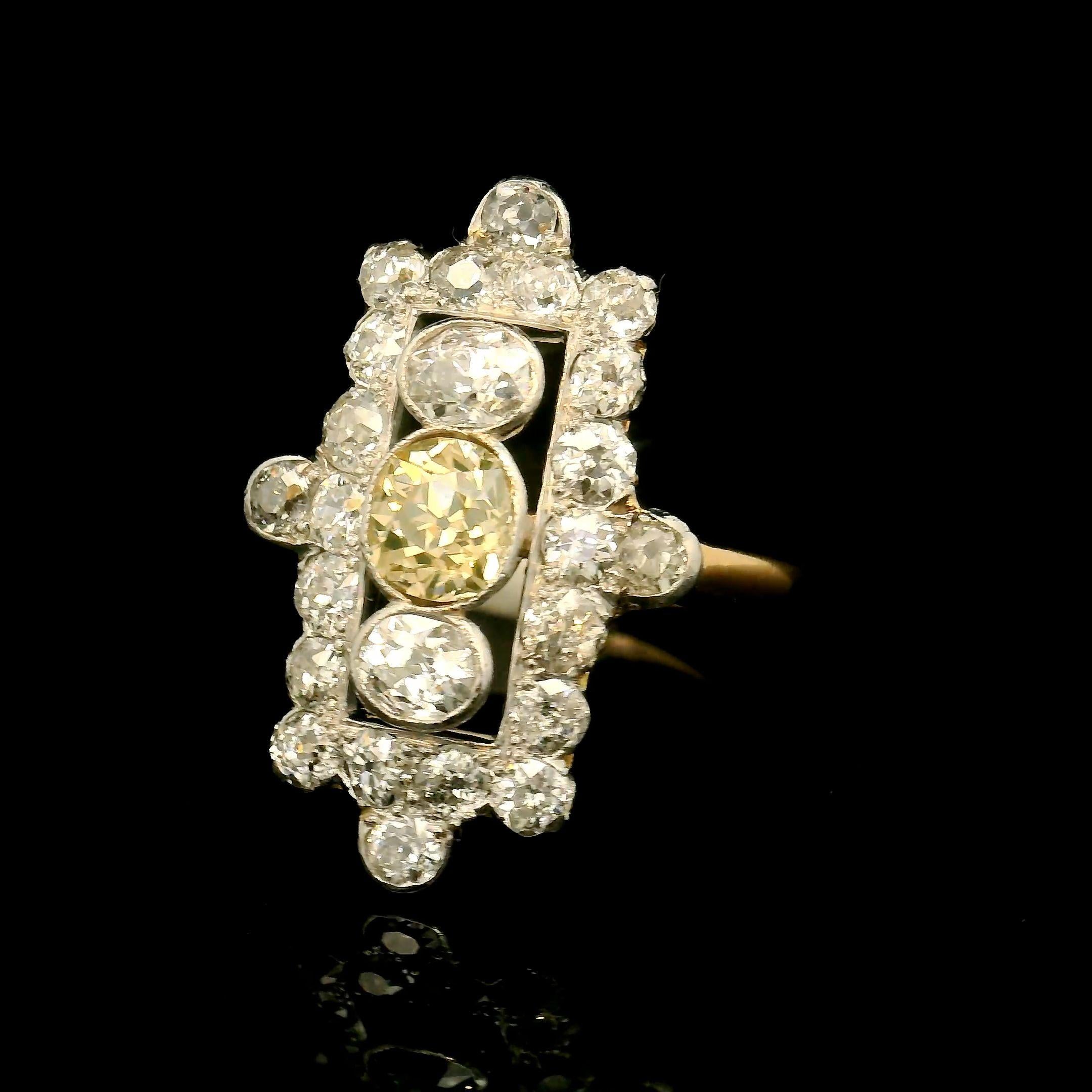 Art Deco Antique yellow and white diamond ring For Sale