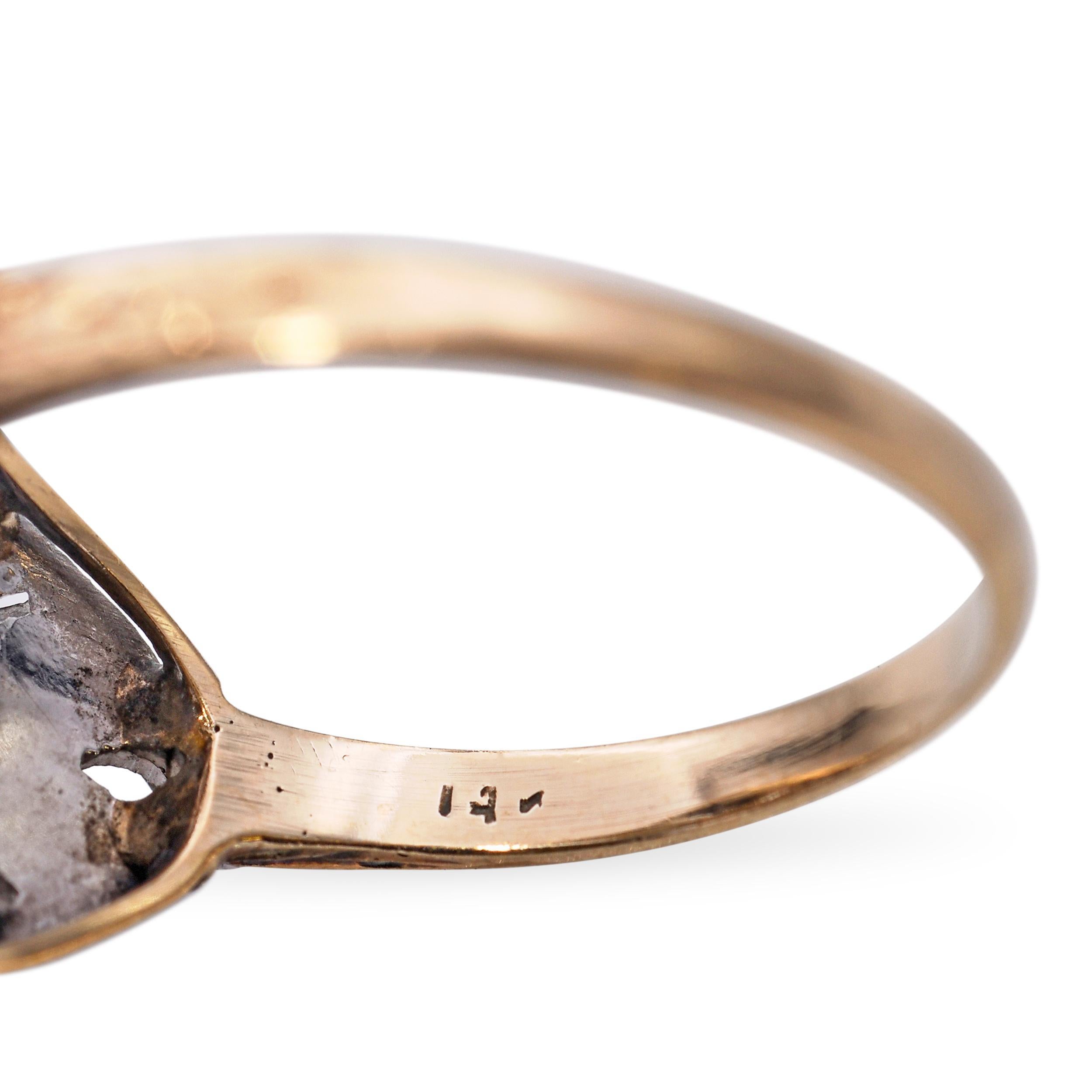 Bague ancienne en or jaune et blanc à motif filigrané de diamants en vente 2
