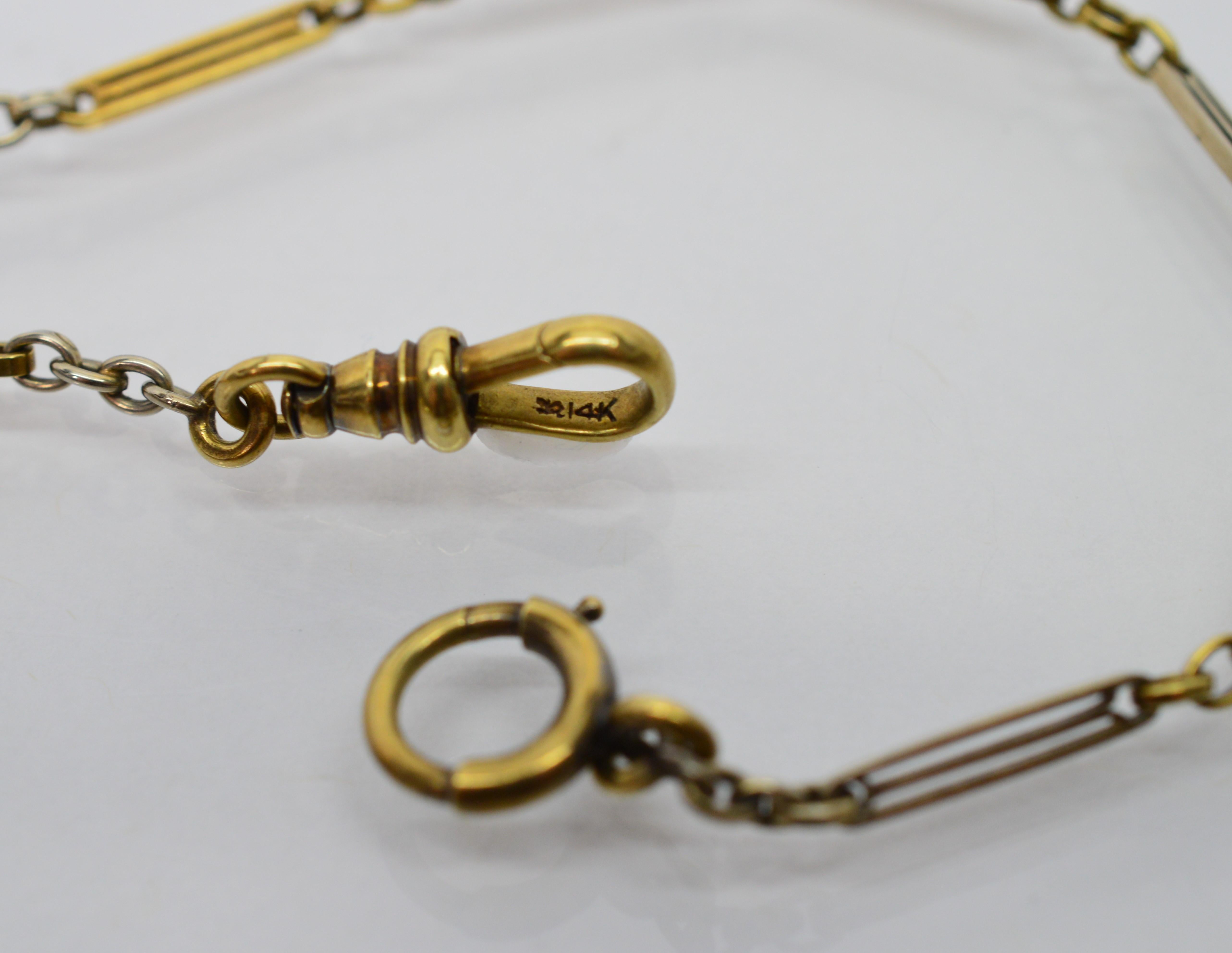 Antique Yellow and White Gold Pocket Watch Chain In Good Condition In Mount Kisco, NY