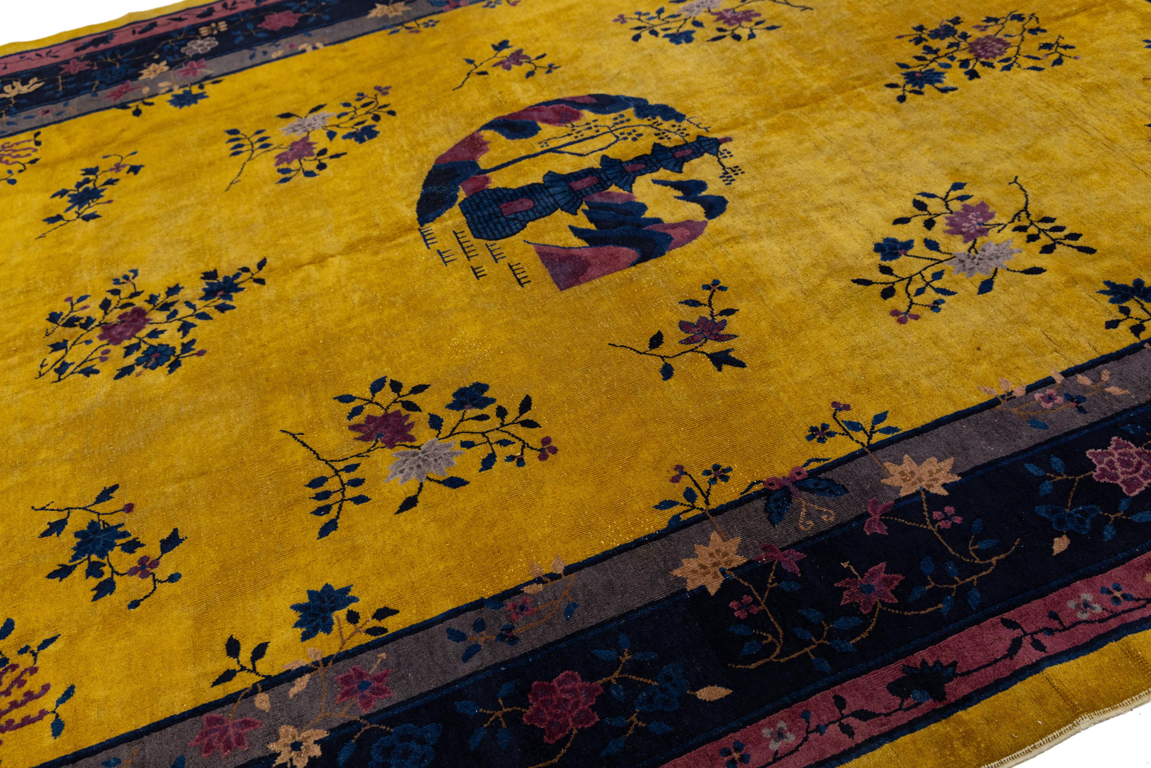 Tappeto di lana cinese giallo antico Art Deco 9 Ft X 11 Ft 5 In. in vendita 1