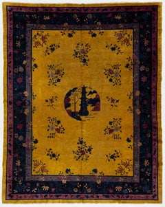 Antique Yellow Art Deco Chinese Wool Rug 9 Ft X 11 Ft 5 In.