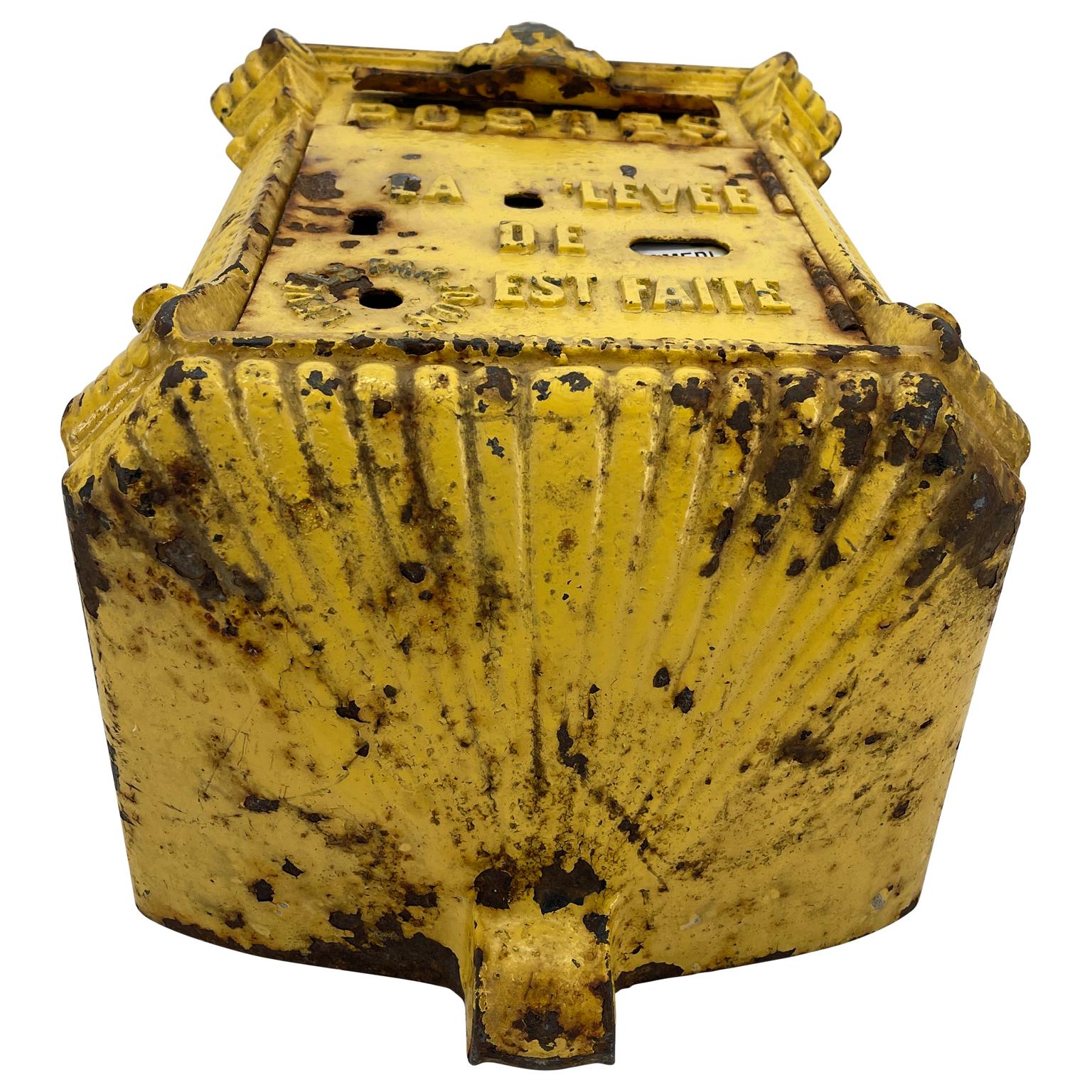 Antique Yellow Cast Iron French Mailbox with Enamel Date Dials 4