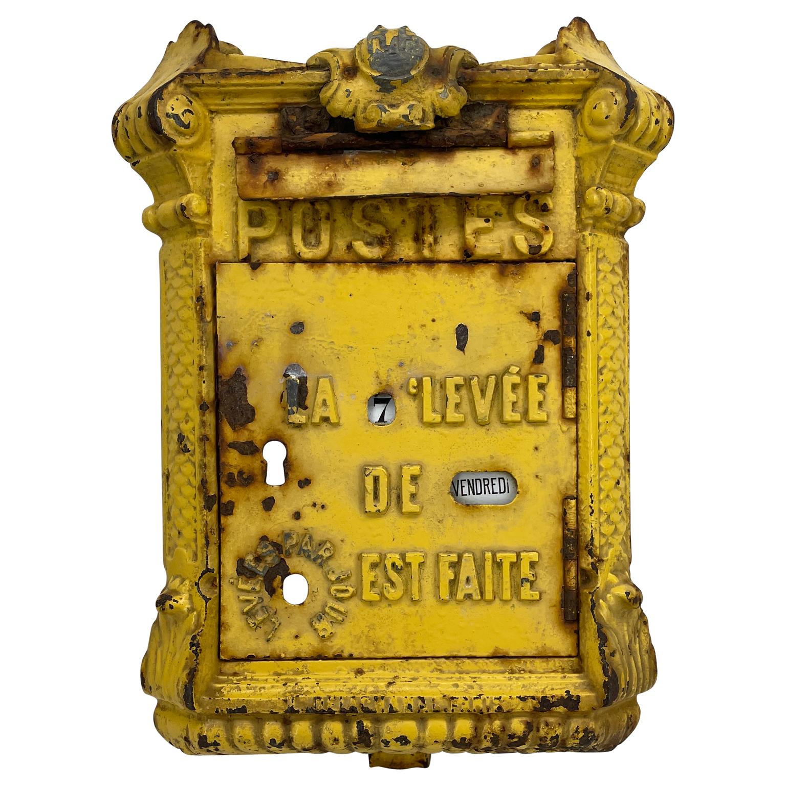 Antique Yellow Cast Iron French Mailbox with Enamel Date Dials 9