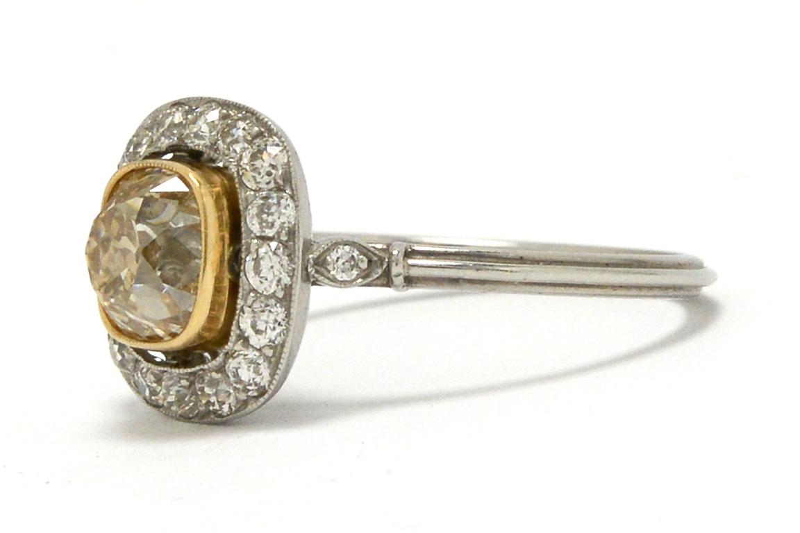 Antique Yellow Diamond Engagement Ring 1.32 Carat Solitaire Platinum Pave' Halo In New Condition In Santa Barbara, CA