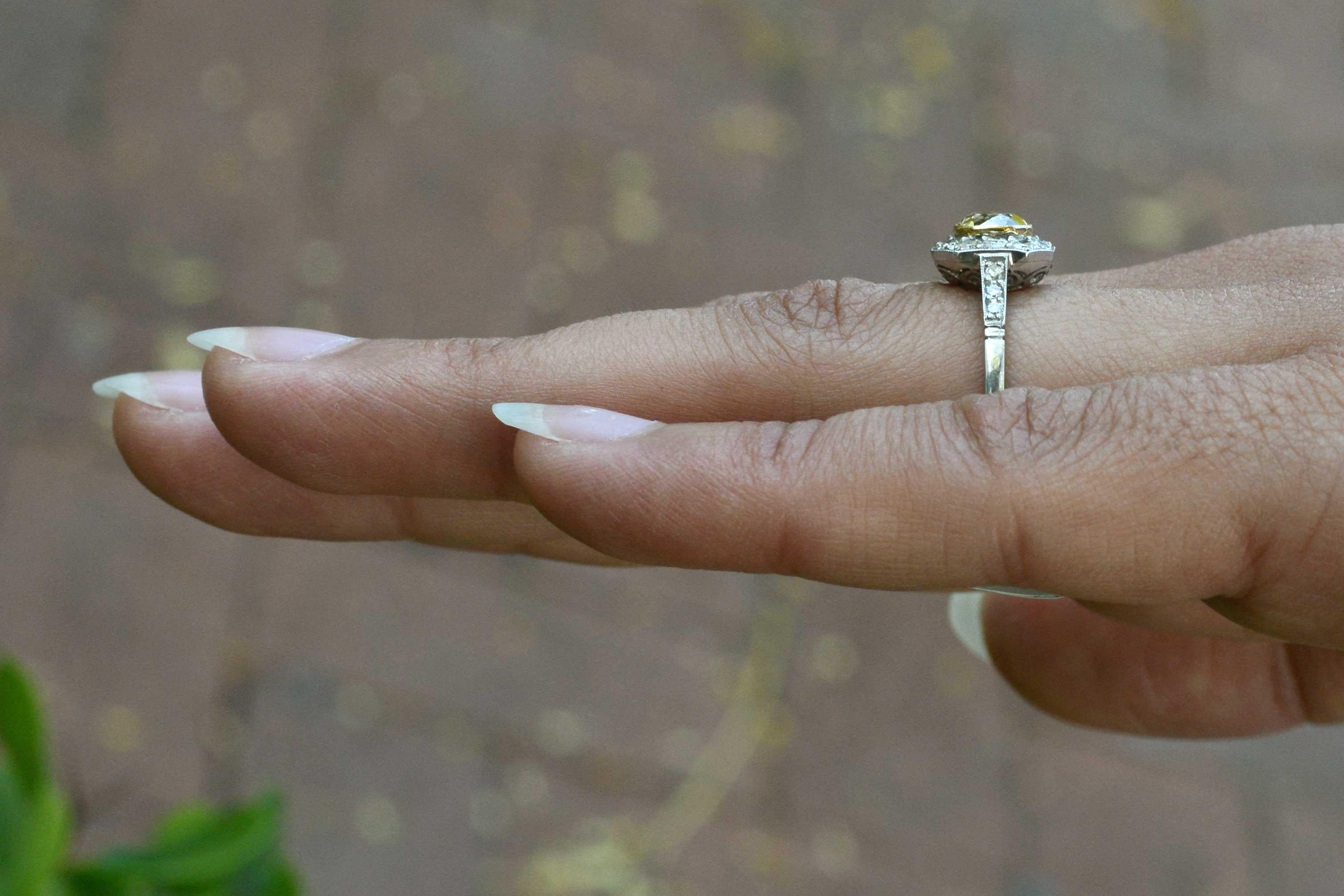 yellow diamond art deco ring