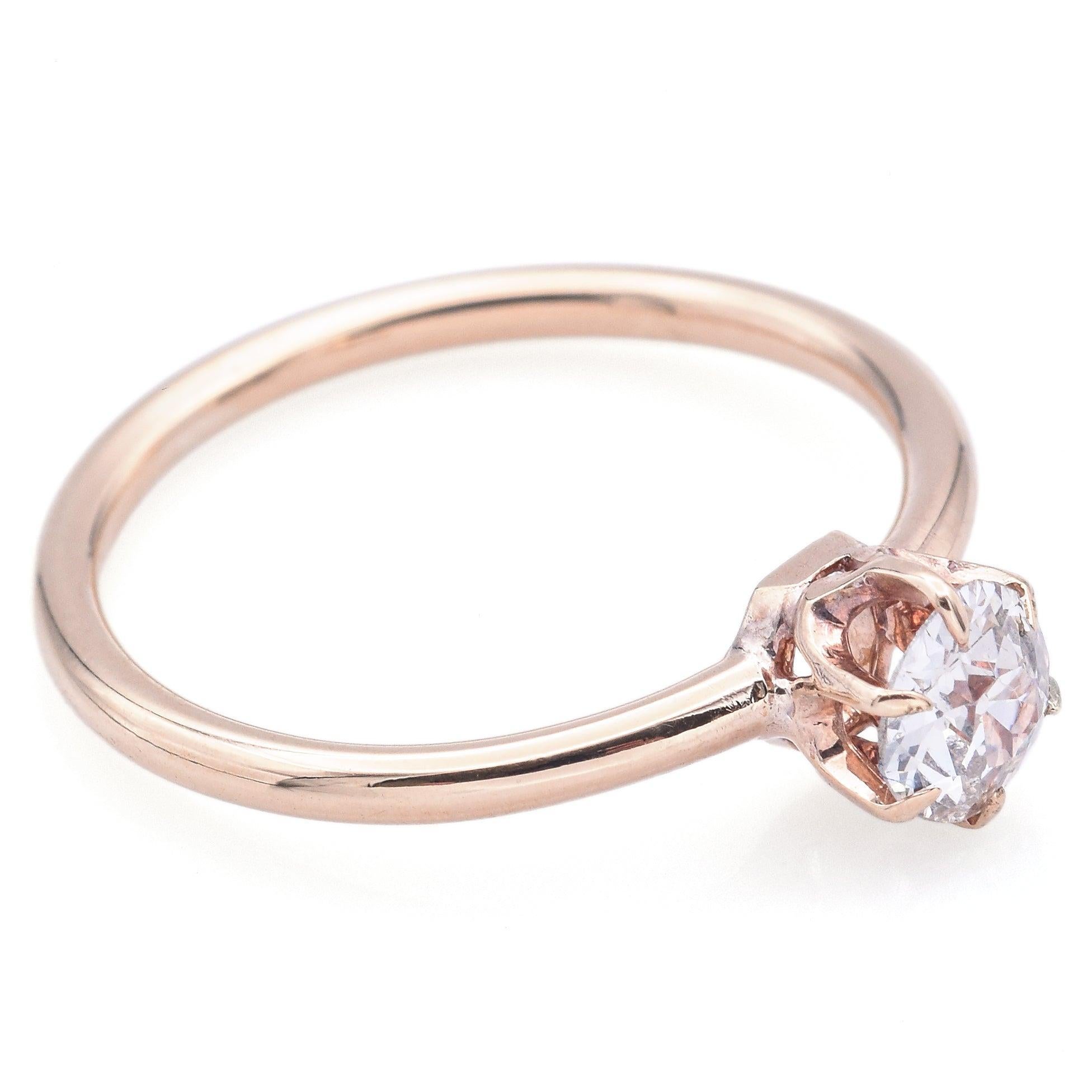 Bague de fiançailles solitaire en or jaune ancien 0,40 ct de diamant taillé à l'ancienne en Europe Bon état - En vente à New York, NY