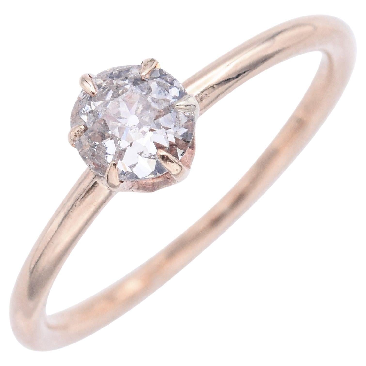 Bague de fiançailles solitaire en or jaune ancien 0,40 ct de diamant taillé à l'ancienne en Europe