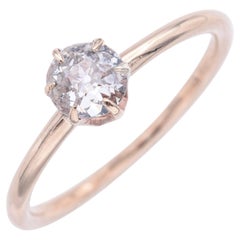 Bague de fiançailles solitaire en or jaune ancien 0,40 ct de diamant taillé à l'ancienne en Europe