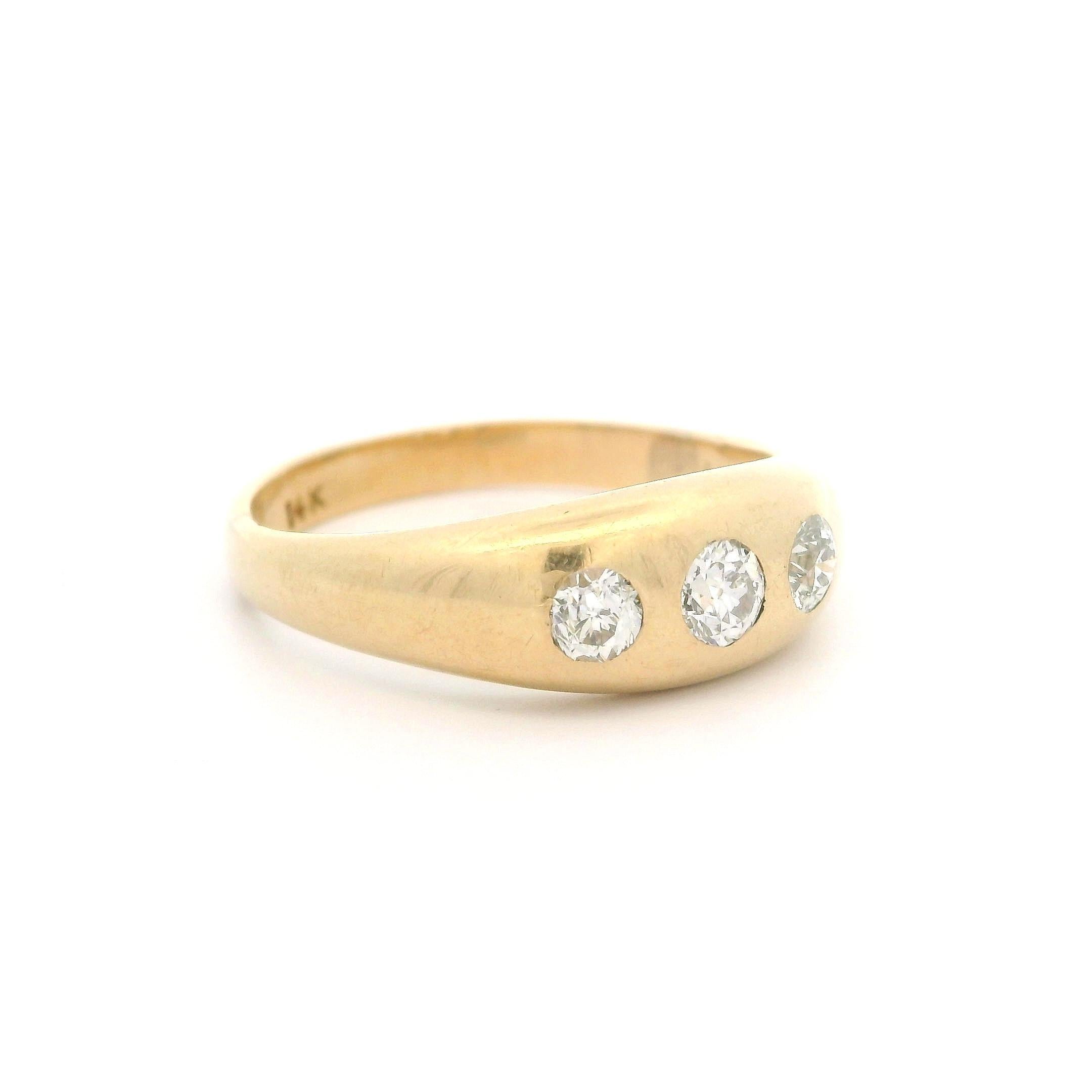 Old European Cut Antique Yellow Gold 0.40ctw Old Cut Diamond Polished Domed Gypsy Band Ring