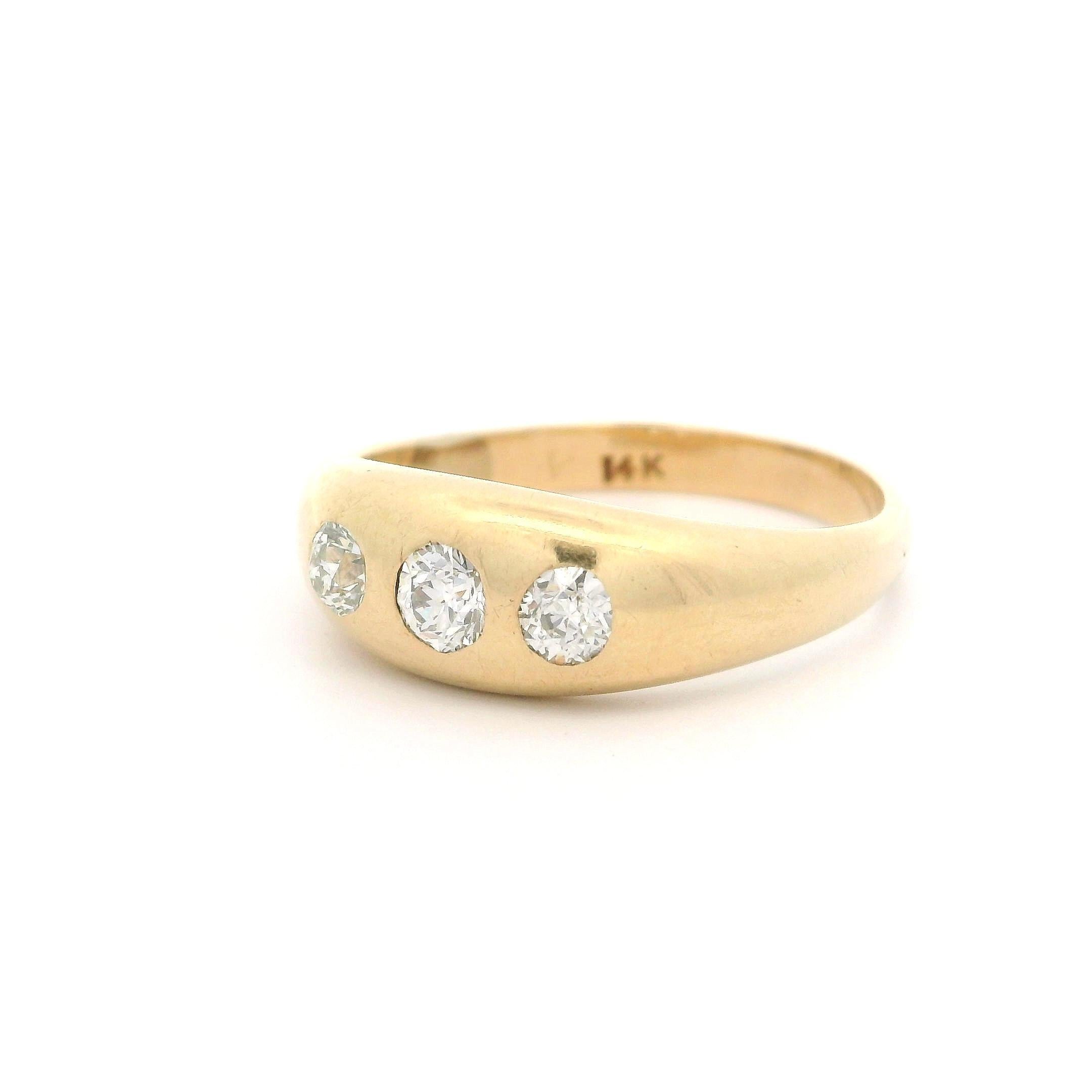 Antique Yellow Gold 0.40ctw Old Cut Diamond Polished Domed Gypsy Band Ring In Excellent Condition In Montclair, NJ