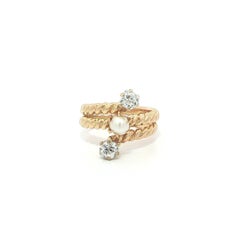 Antique Yellow Gold 0.56ctw Old Mine Cut Diamond w/ Pearl Rope Design Wrap Ring