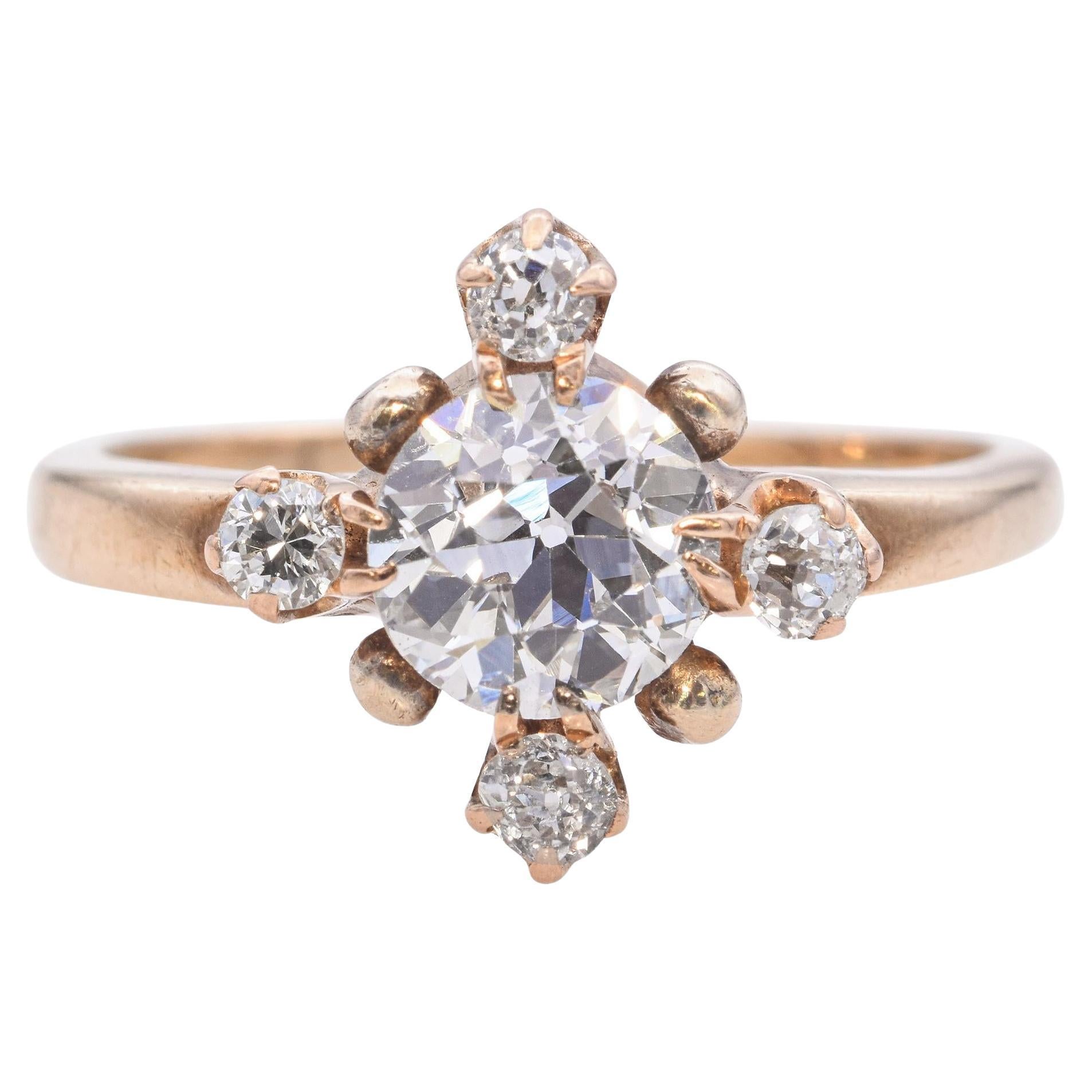 Antiker Gelbgold 0,88tcw Old Mine Cut Diamantring