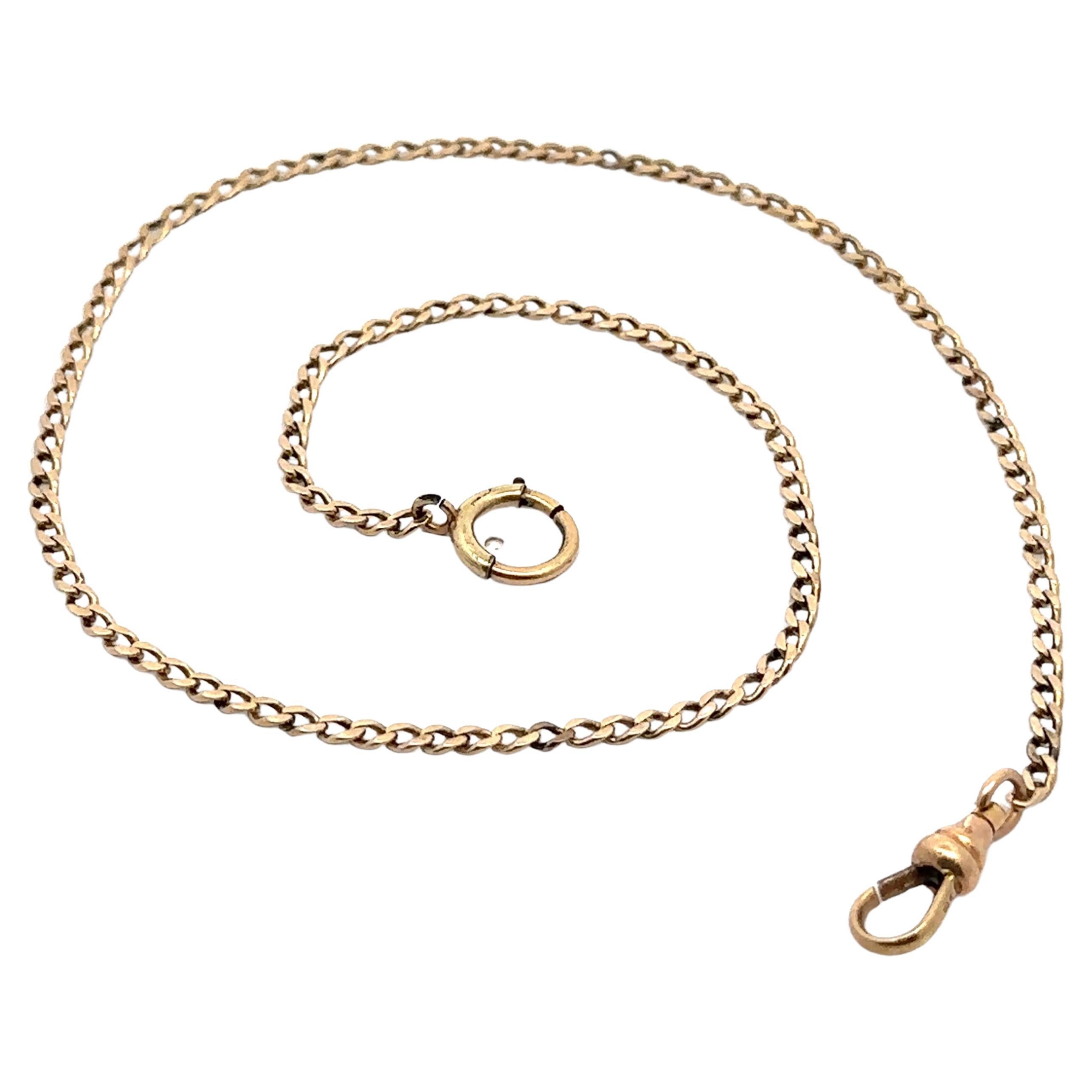 Collier de montre de poche à maillons en or jaune antique, 13,5", clip pour chien