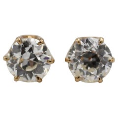 Antique Yellow Gold 1.40 Carat Old European Cut Natural Diamond Stud Earrings