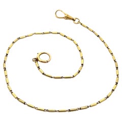 Antique Yellow Gold 15" Cylinder Tube Link Pocket Watch Chain Necklace