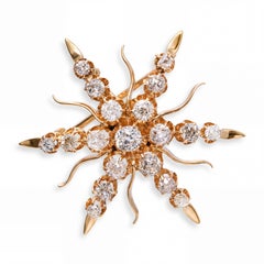 Antique Yellow Gold 2.46tcw Old Mine Cut Diamond Starburst Pendant Brooch