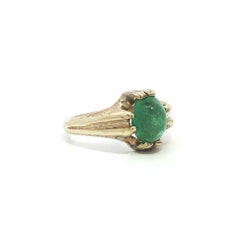 Antique Yellow Gold 2ct Cabochon Emerald Solitaire Hand Engraved Work Ring