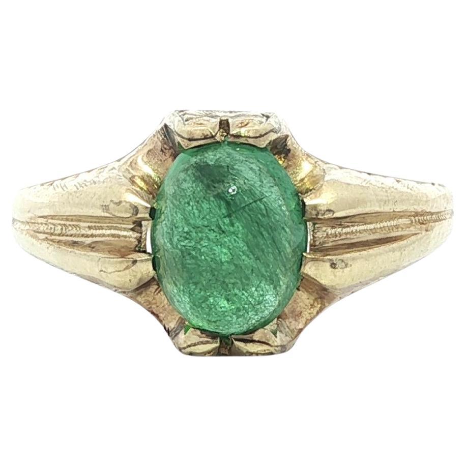 Antike Gelbgold 2ct Cabochon Smaragd Solitär Hand eingraviert Arbeit Ring